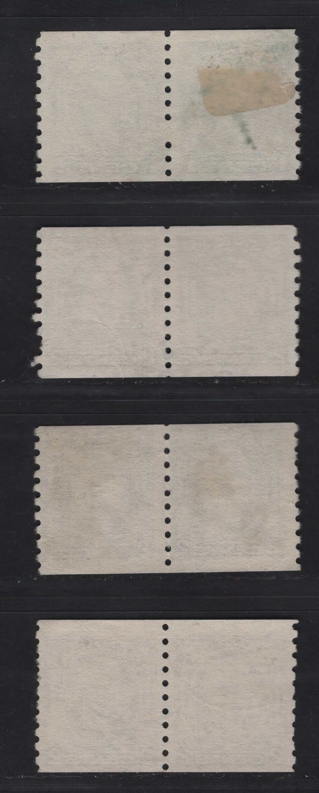 Lot 308 Canada #205-206 1c - 2c Deep Bluish Green - Dark Yellowish Brown King George V, 1933 Medallion Coil Issue, 3 Fine/Very Fine Used Pairs, BABN-A Papers, Different Shades
