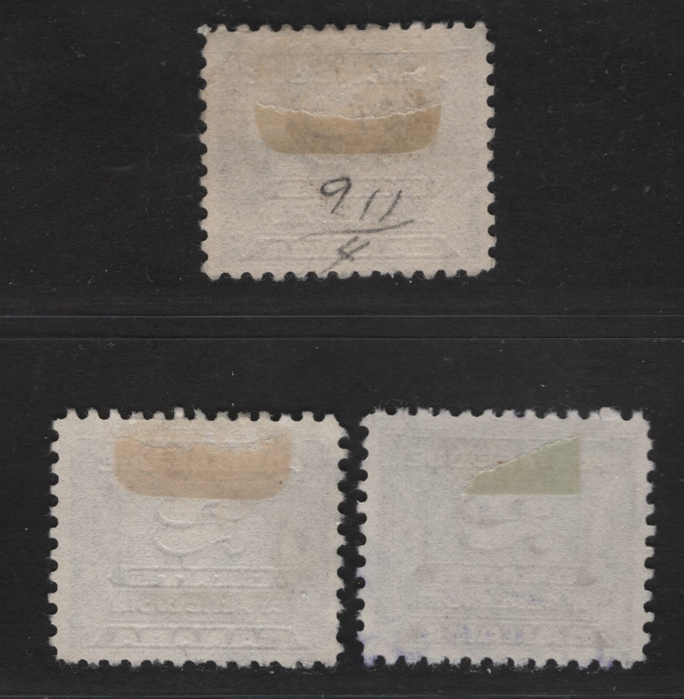 Canada #J12 2c Bluish Violet - Milky Violet Numeral, 1933-1934 Third Postage Due Issue, 3 Fine/Very Fine Used Singles, Perfs 11, 10.8 & 10.9x10.8, 21.75x18.5mm & 21.9x18.5mm