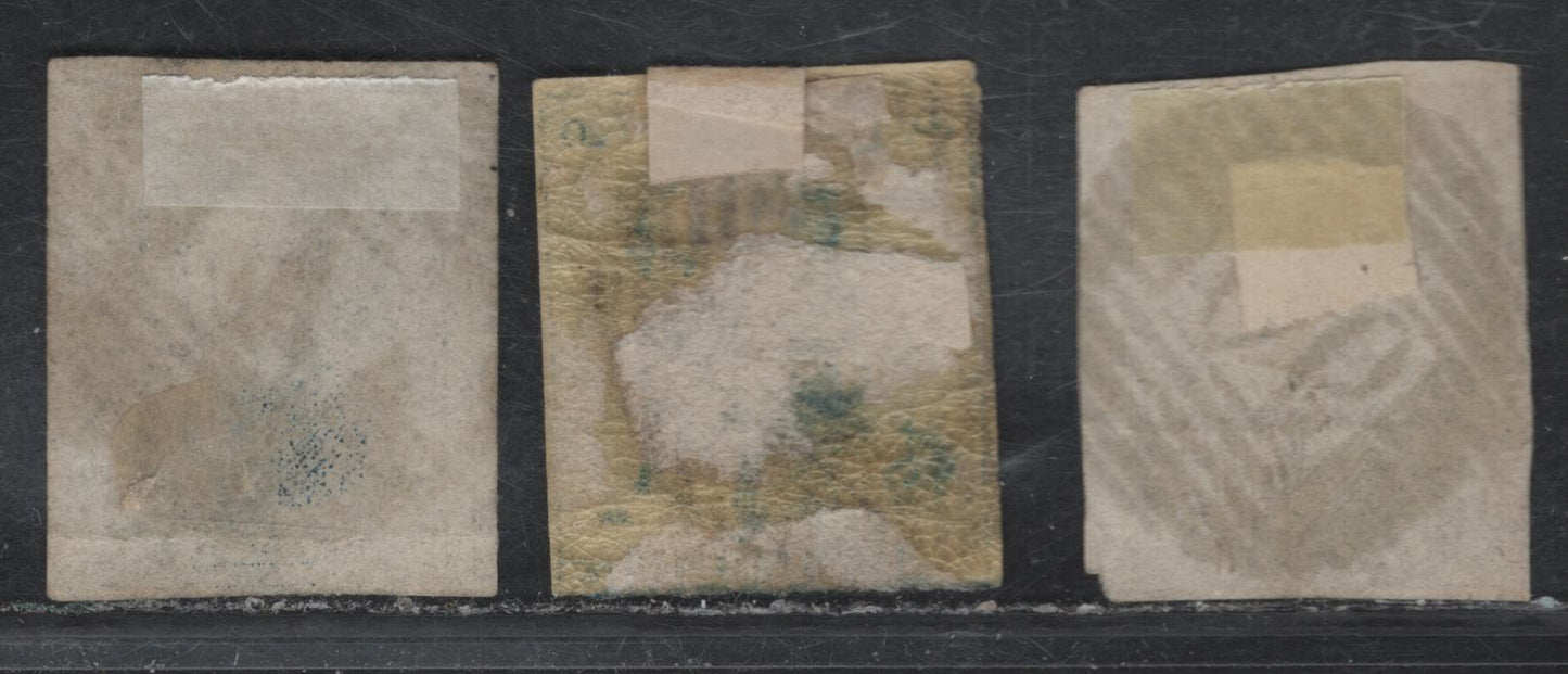 Lot 54 Belgium SC#2,10,11 20c Blue, 10c Brown, 1849-1861 King Leopold I Imperf, Wmk Framed L's & Unwatermarked, 3 VF&F Used Singles All With Barred Numeral Cancellations