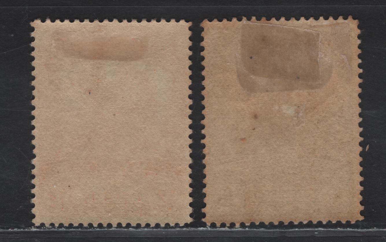 Lot 140 Newfoundland #122, 123 10c Dark Green & 12c Orange, 1919-1923 Trail Of The Caribou Issue, 2 F&VF OG Singles On Paper WM-F, Comb Perf 14.25x14