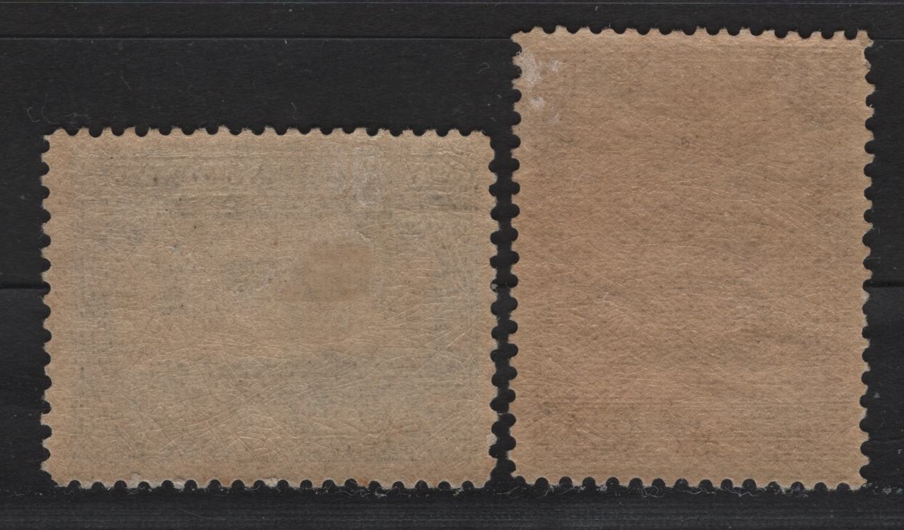 Lot 161 Newfoundland #155-156 14c-15c Red Brown & Dark Blue Cabot Tower & Biplane, 1928 Publicity Issue , 2 Fine & VFOG Singles Papers WM-G & WM-J, Line Perf 14 x 14.2 & 14.2 x 13.75