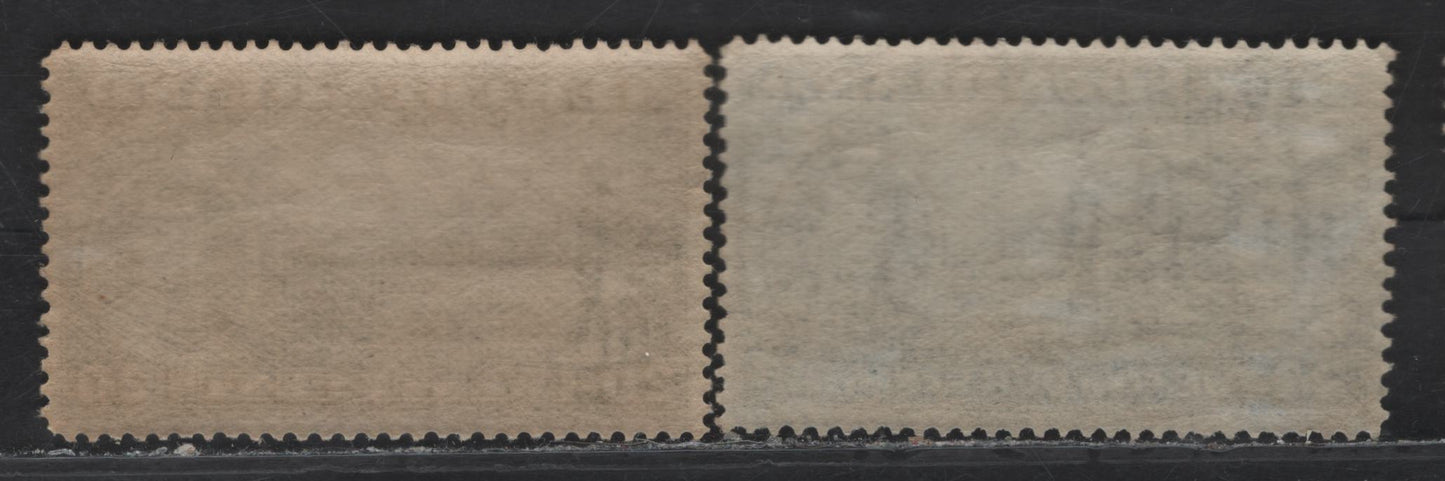 Lot 208 Newfoundland #240-241 20c-24c Prussian Blue - Bronze Green Cape Race - Loading Iron Ore,Bell Island, 1937 Long Coronation Issue, 2 VFNH Singles Line Perf. 14.25 (20c), Amd Line Perf. 13.9 (24c)