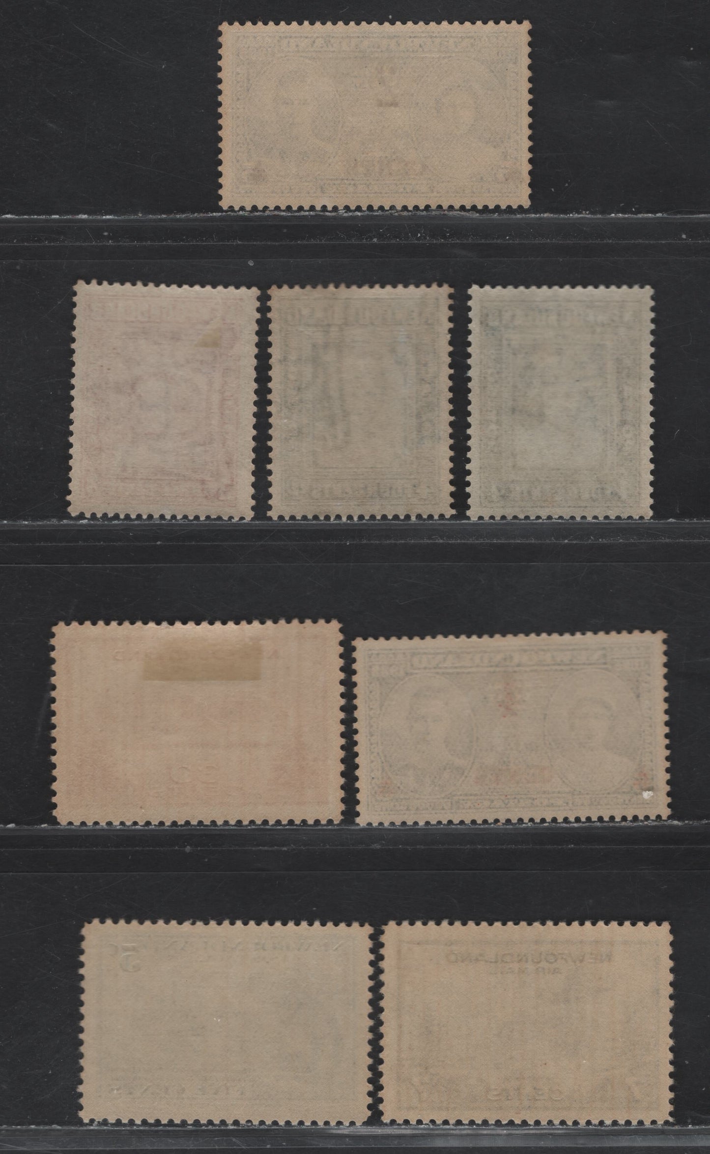 Lot 210 Newfoundland #246-247, 250-252, 267, C19 3c-7c Cerise - Ultramarine Queen Elizabeth II - Airplane Over Saint Johns, 1938 Royal Family Issue - 1943 Airmail Issue, 8 Fine OG, VFOG & VFNH Singles