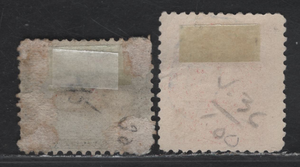 Lot 287 Nicaragua SC#5, J36 5c-1c Black & Carmine Mountain Peak, Numeral, 1869-1871 Liberty Cap & Mountain Peak Issue & 1899 Seebeck Postage Due Issue, 2 VF Used Singles With SON Managua-6 Oval & Circular Barred Grid Cancels