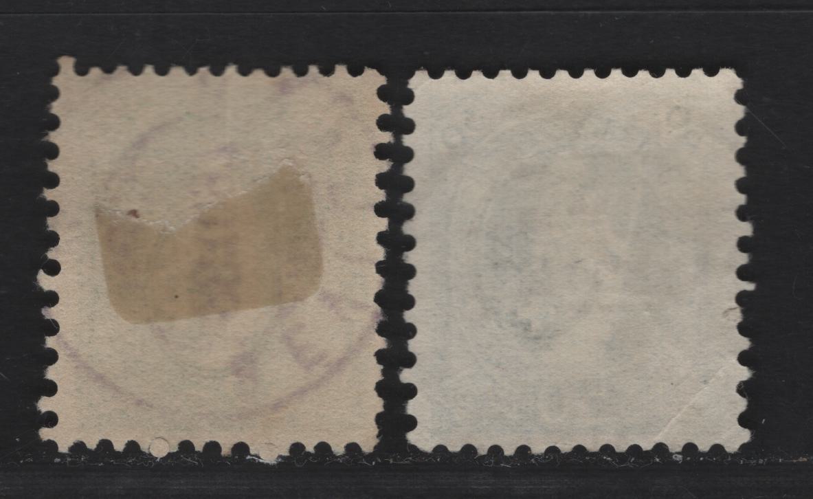 Lot 176 Switzerland SC#83b, 86b 25c - 50c Green - Blue Standing Helvetia, 1891-1903 Standing Helvetia Issue, 2 Very Good/Fine Used Singles, Perf 11.5x11, Wmk 182, Type 1, SON Sevila & Wyl CDS Cancels.