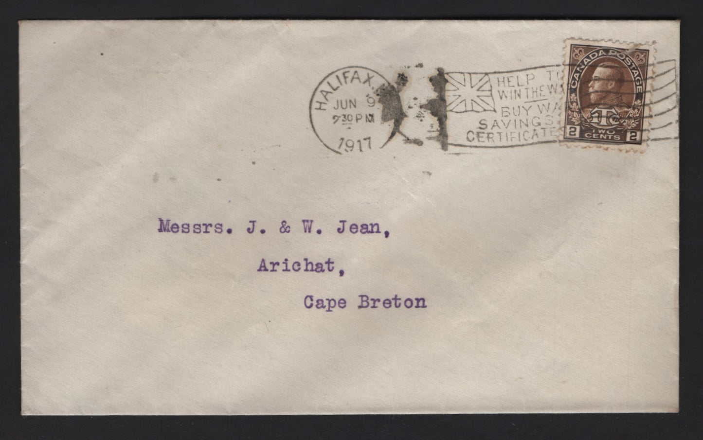 Lot 253 Canada #MR4 2c +1c Dark Yellow Brown King George V, 1911-1928 Admiral Issue, A VF Domestic Cover Franked With A Single,Clear " Help Win The War, Buy War Savings Certificates" Slogan Cancel