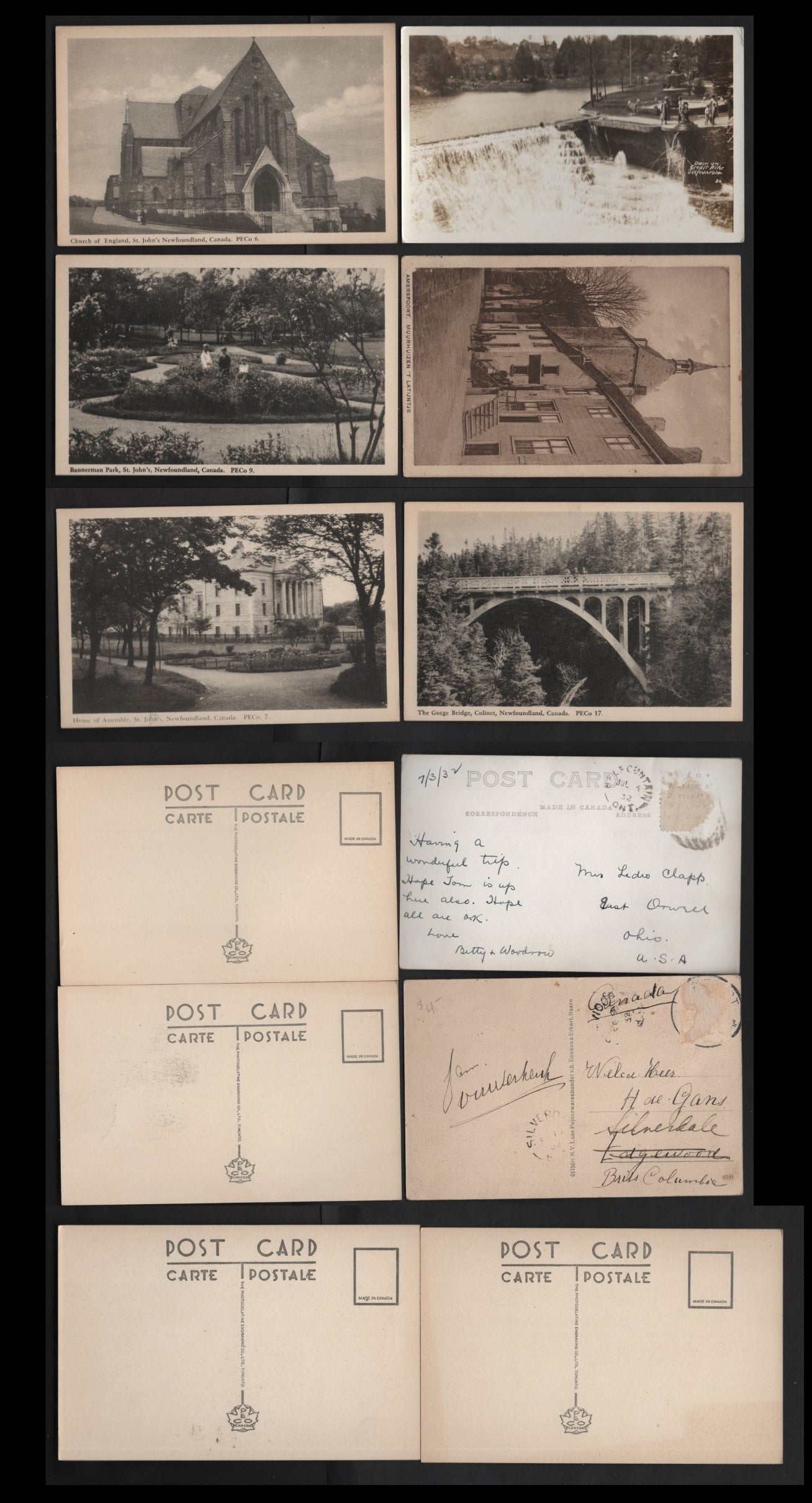 Lot 282 Canada 5 Fine & VF Black & White Picture Postcards Various Subjects, Photogelatine Engraving, Credit River Photograph Card
