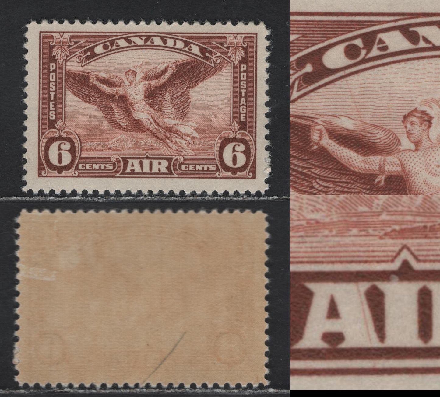 Lot 376 Canada (C) #C5 6c Red Brown Daedalus In Flight, 1935 Airmail Issue, A VFOG Single, Diagonal Scratch From 'C' of Canada To Right Ring & Scratch Through A of Air, Unlisted