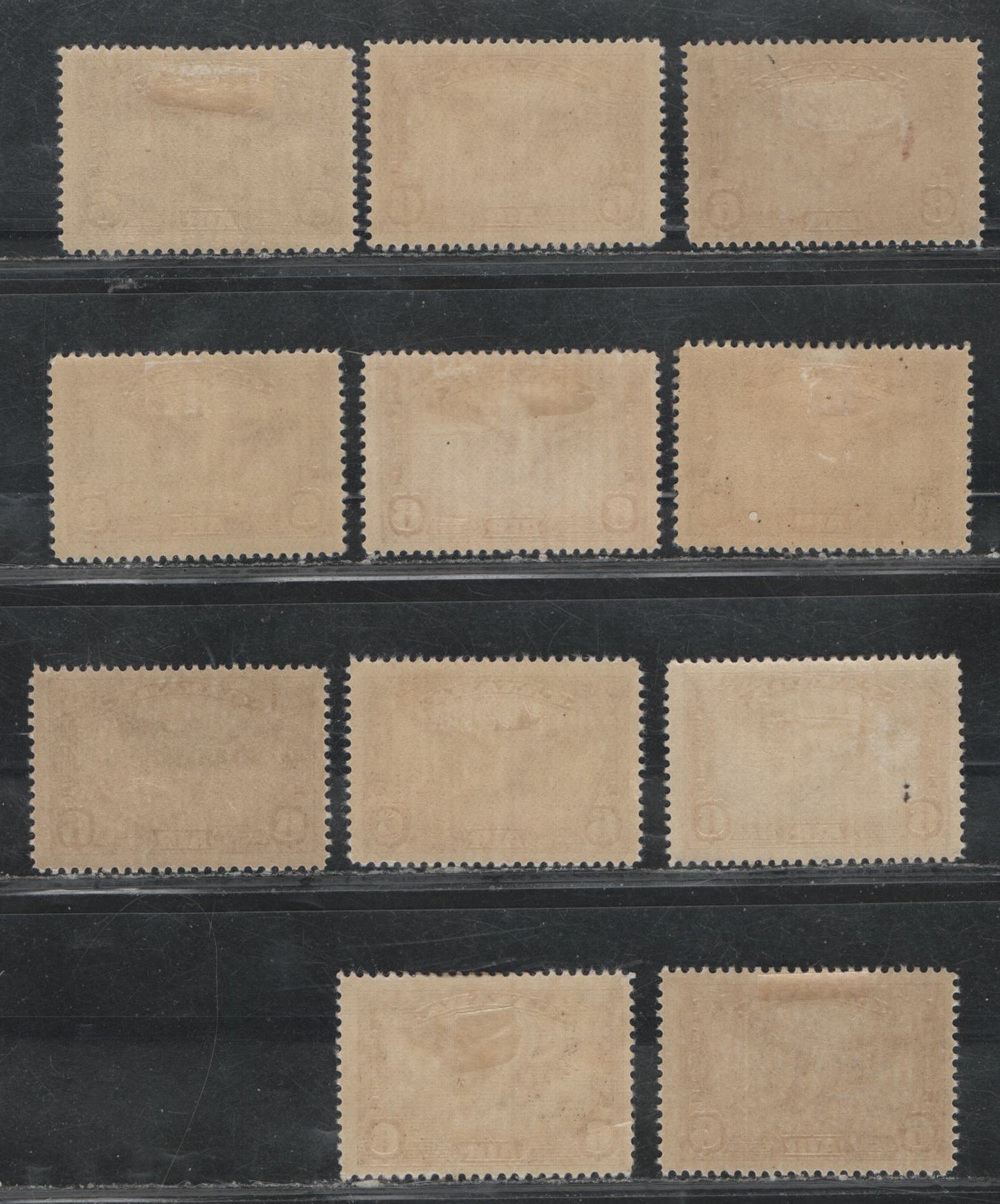 Lot 385 Canada #C5 6c Red Brown Daedalus In Flight, 1935 Airmail Issue, 11 FOG Singles, CBN-BBBB, CBN-QQQ, CBN-CCCC, CBN-DDDD, CBN-AAAA, CBN-UUU, CBN-MMMM & CBN-RRR Papers, Perfs 12, 11.9, 11.9x12, 11.9x11.8, 11.95x11.9, 12.05x11.9 & 12x11.85