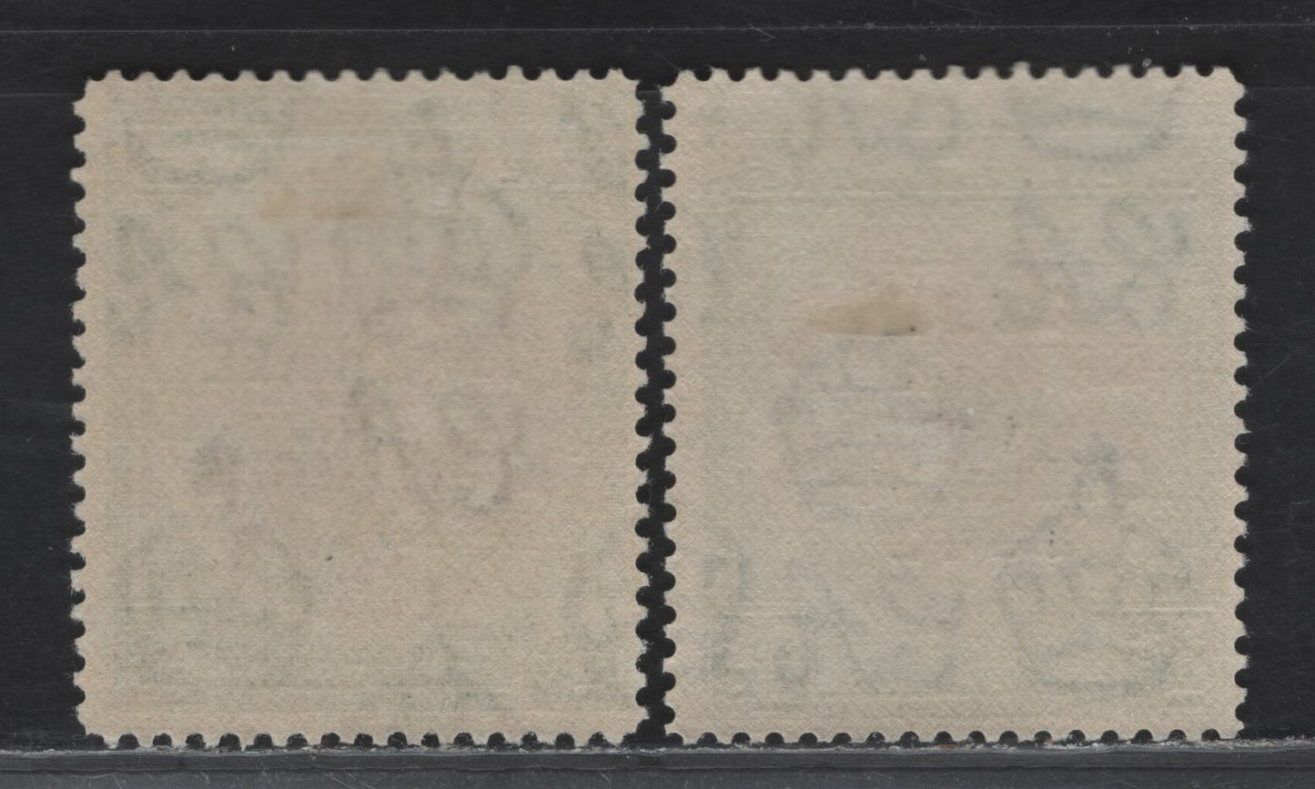 Lot 73 Bahamas SG#173-a 3/- Slate Purple & Myrtle Green - Brownish Black & Green King George VI - Seal of the Colony, 1942 Columbus Overprinted Issue, 2 FOG Singles