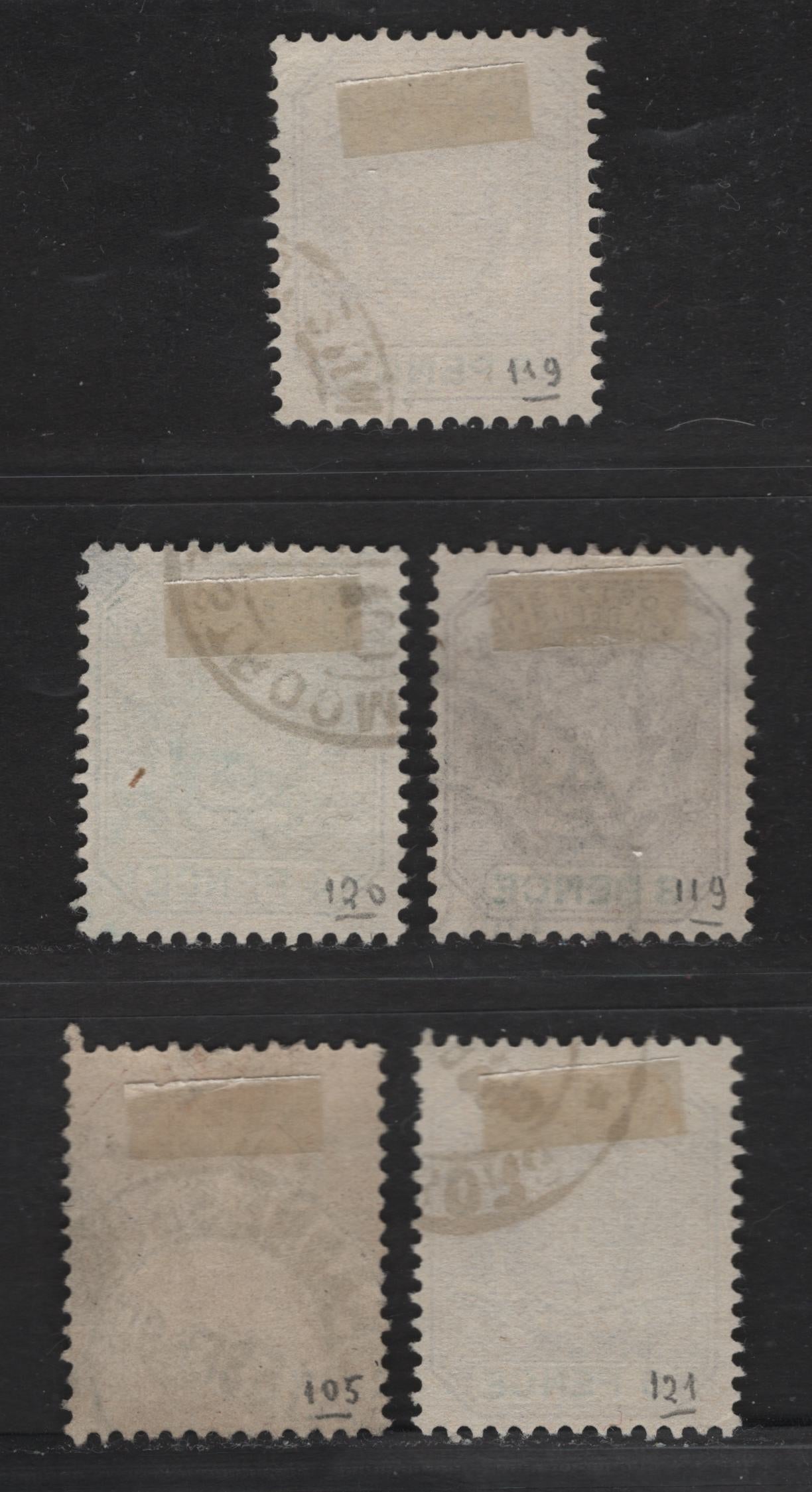 Lot 140 Transvaal (C) SG#212a, 220-222, 230 10/- - 3d Red Brown - Purple & Green Wagon With Pole, 1895-1896 Wagon Issue, 5 Fine/Very Fine Used Singles