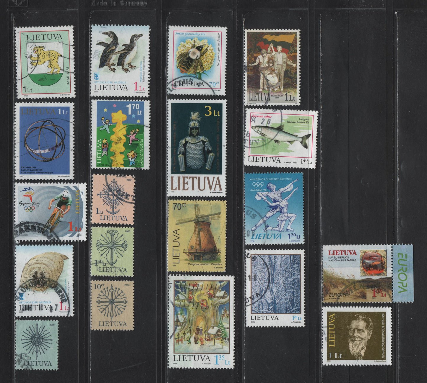 Lot 203 Lithuania SC#534, 590-591, 605, 639, 616, 629, 632-633, 646, 650, 652-653, 655, 668, 671-673, 666, 677, 683, 685 1l Multicolored , 1996-2001 Famous Lithuanians - Anniv of Storming of TU Station Issues, 20 Very Fine Used Singles
