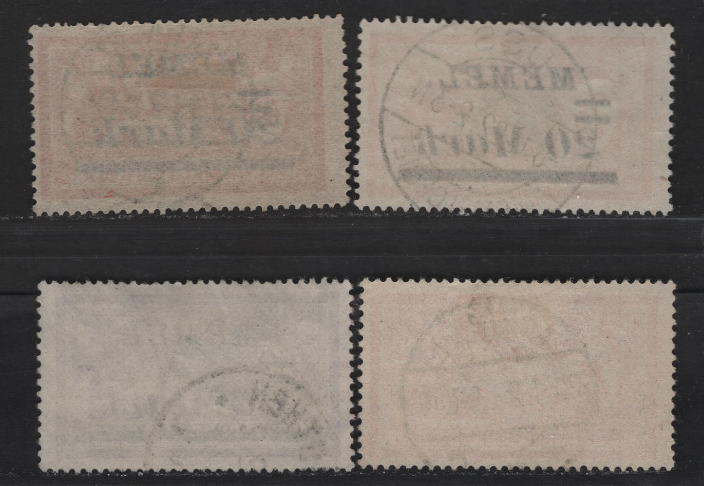Lot 232 Memel SC#85-87, 91 20m on 40c - 80m on 2fr Red & Pale Blue - Orange & Pale Blue , 1922 Italic Overprinted France Merson Issue, 4 Fine/Very Fine Used Singles, SON Memel, Russ & Other Town Cancels