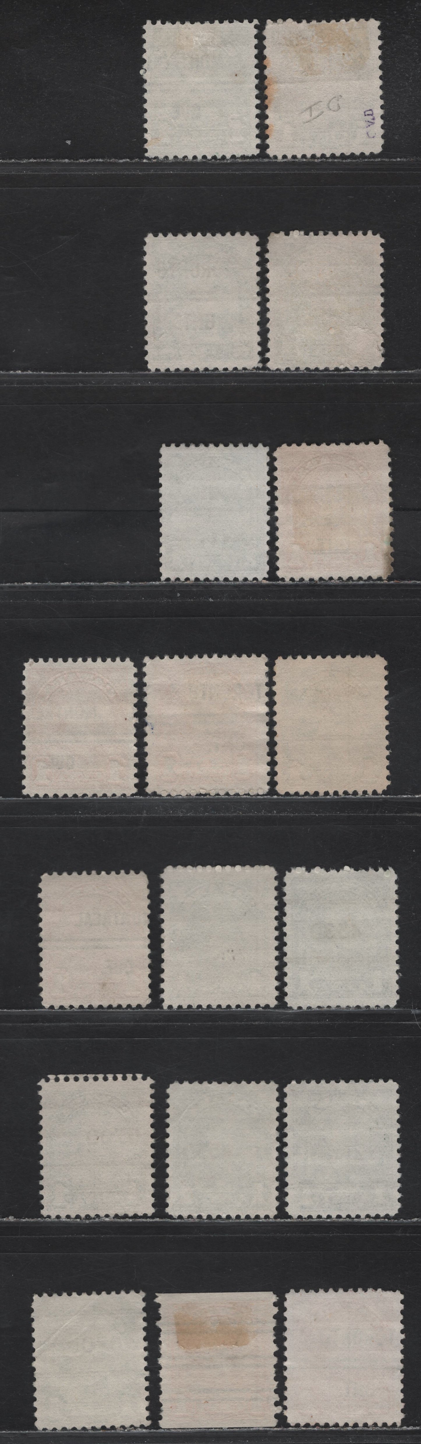 Lot 294 Canada Walburn#7-161, 8-163,b, 3-163b, 7-163b, 11-162, 11-163b, 11-164, 3-163, 13-163b, 13-165, u-179 1c - 2c Orange - Green King George V, 1930-1935 Arch Issue, Very Fine Used Singles, Generic, Montreal & Toronto Precancels
