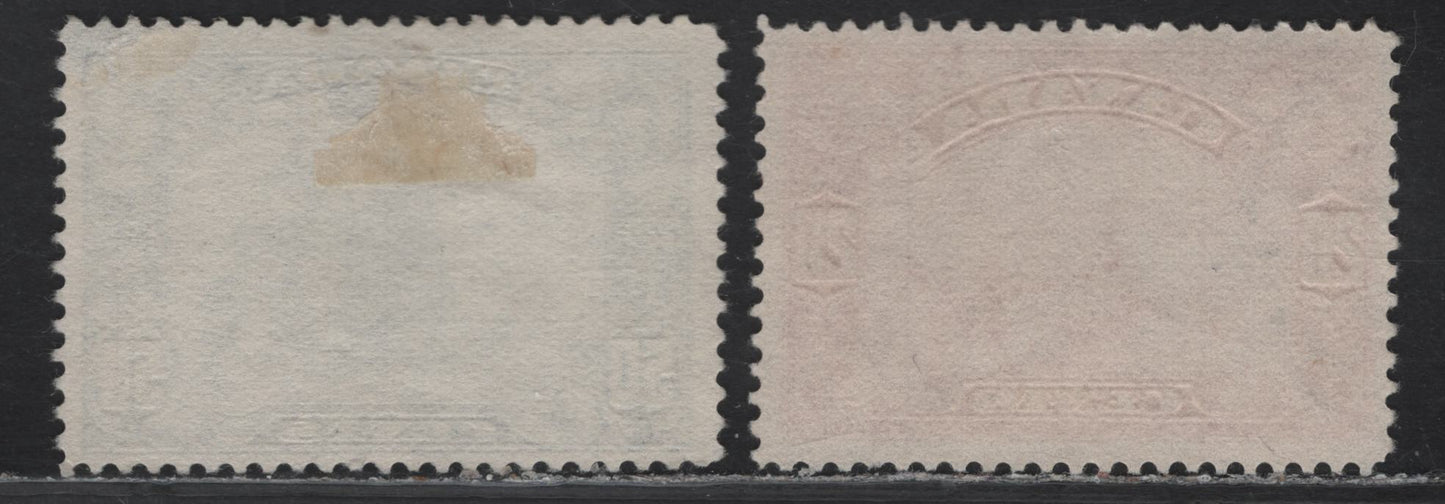 Lot 343 Canada #157-158 20c - 50c Dark Carmine - Dark Blue Harvesting Wheat - Bluenose, 1928-1929 Scroll Issue, 2 Fine Used Singles, Unchecked As To Paper Type