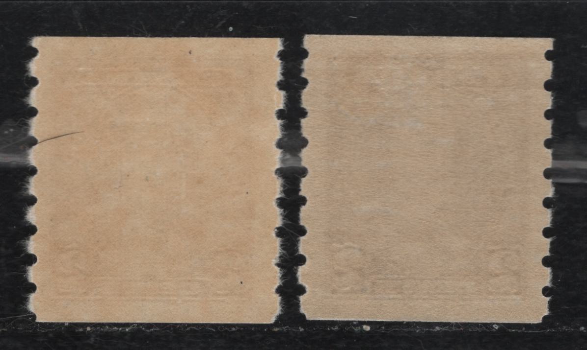 Lot 376 Canada #229 2c Brown King George V, 1935-1937 Dated Die Issue Airmail, 2 VFOG Coil Singles On Paper CBN-BBB, Two Different Shades of Brown
