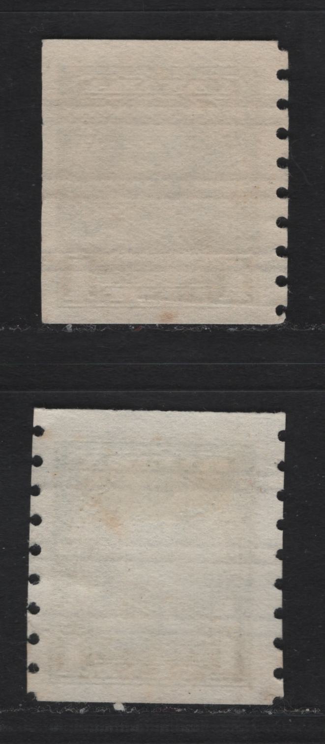 Lot 387 Canada #228xx 1c Green King George V, 1935-1937 Dated Die Issue Airmail, 2 VF Used Coil Singles On Paper CBN-AAAA, Style W & X Precancels, Unlisted in Walburn For The Coils
