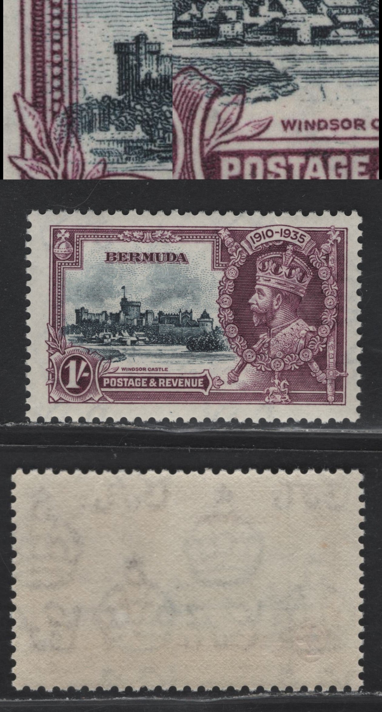 Lot 86 Bermuda SG#97k 1/- Slate & Purple King George V & Windsor Castle, 1935 Silver Jubilee Issue, A VFNH Single, Kite & Vertical Log Variety