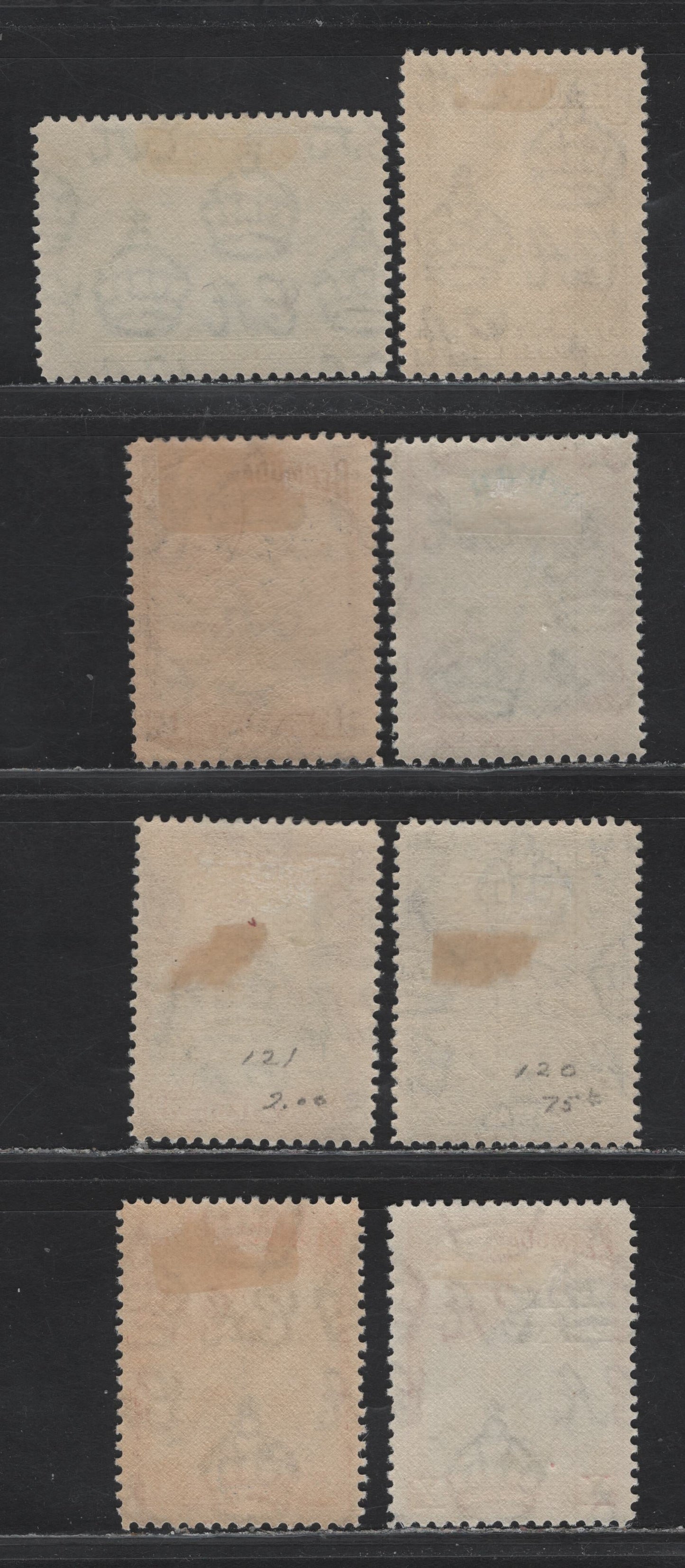 Lot 98 Bermuda SG#110-111, 112a, 113, 113b 1d - 7.5d Black & Red - Black, Blue & Bright Green, 1938-1950 KGVI Pictorial Issue, 8 F/VFOG Singles, Spacing On 1/2d Surcharge is 13.5mm, Others Are 1940s Printing, Spacing On 1/2d Surcharge is 13.5mm
