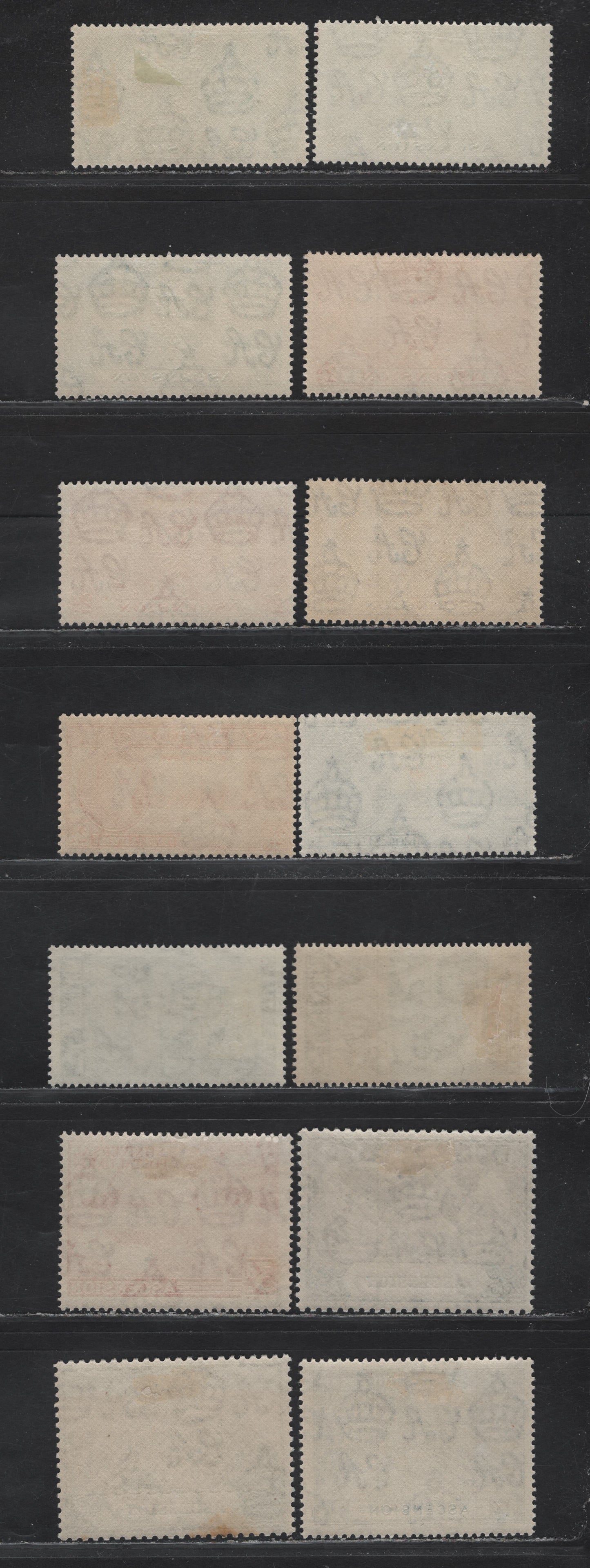 Lot 146 Ascension (C) SG#35-37, 48-50, 52-55 1d - 1/- Green - Blue Black , 1937-1949 Coronatio - UPU Issues, 14 F/VFOG Singles, Complete, Including Additional Shade Varieties of The 1937 Coronation, Plus Smooth & Rough Printings Of 1948 Silver Wedding