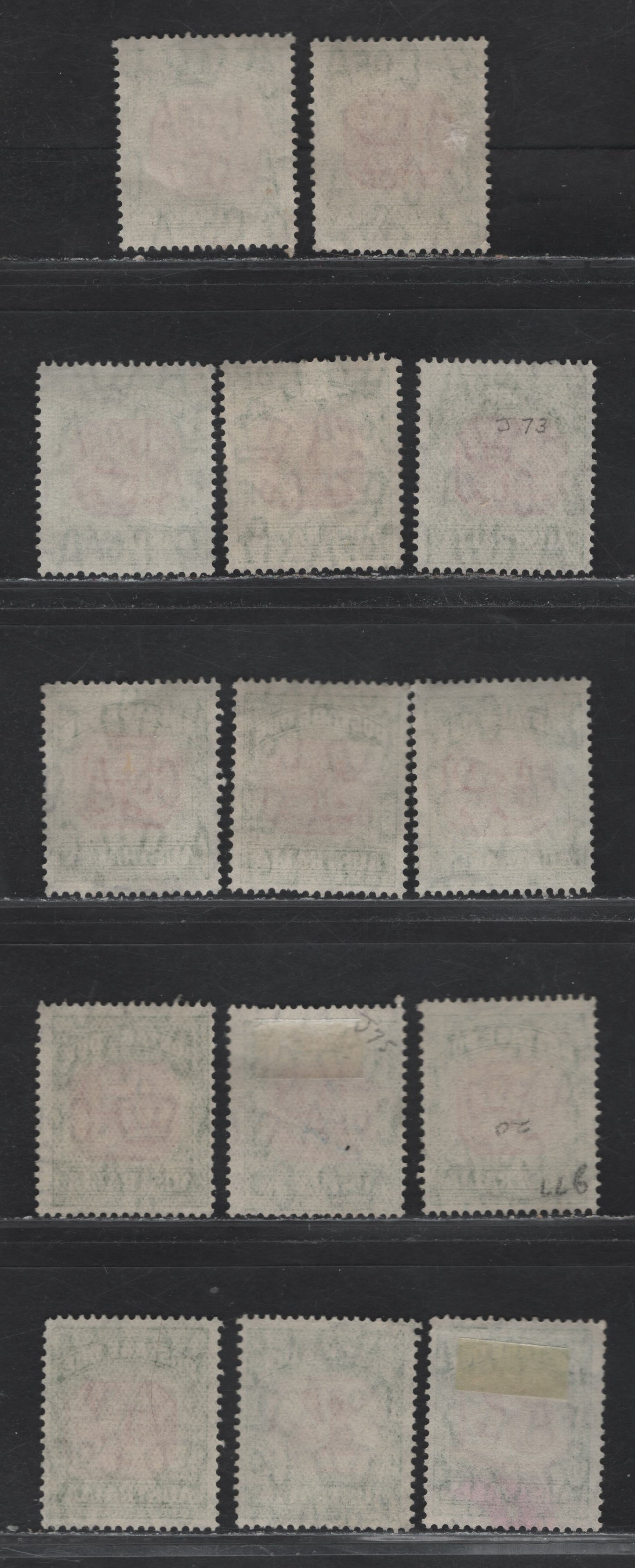 Lot 179 Australia SG#D120-D123, D125, D128, D129a, D131a 1d - 5/- Green - Carmine & Green , 1946-1959 Postage Dues, 14 Fine/Very Fine Used Singles, Selection With Variations In Frame & Value Tablet