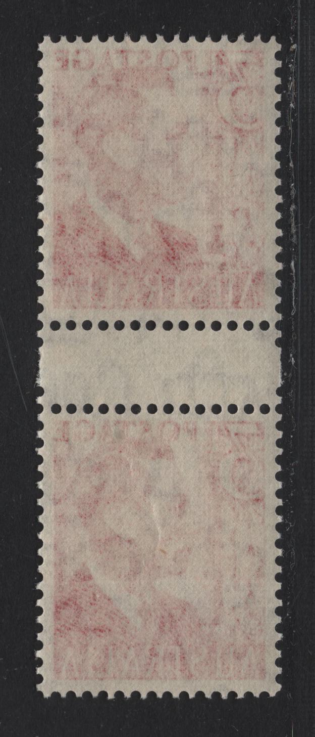Lot 259 Australia SG#235 3d Scarlet , 1950-1952 KGVI & Queen Elizabeth Definitive Issues, A VFNH Gutter Pair, Unlisted, From A Booklet Sheet, Issued As Sheet Stamps Instead