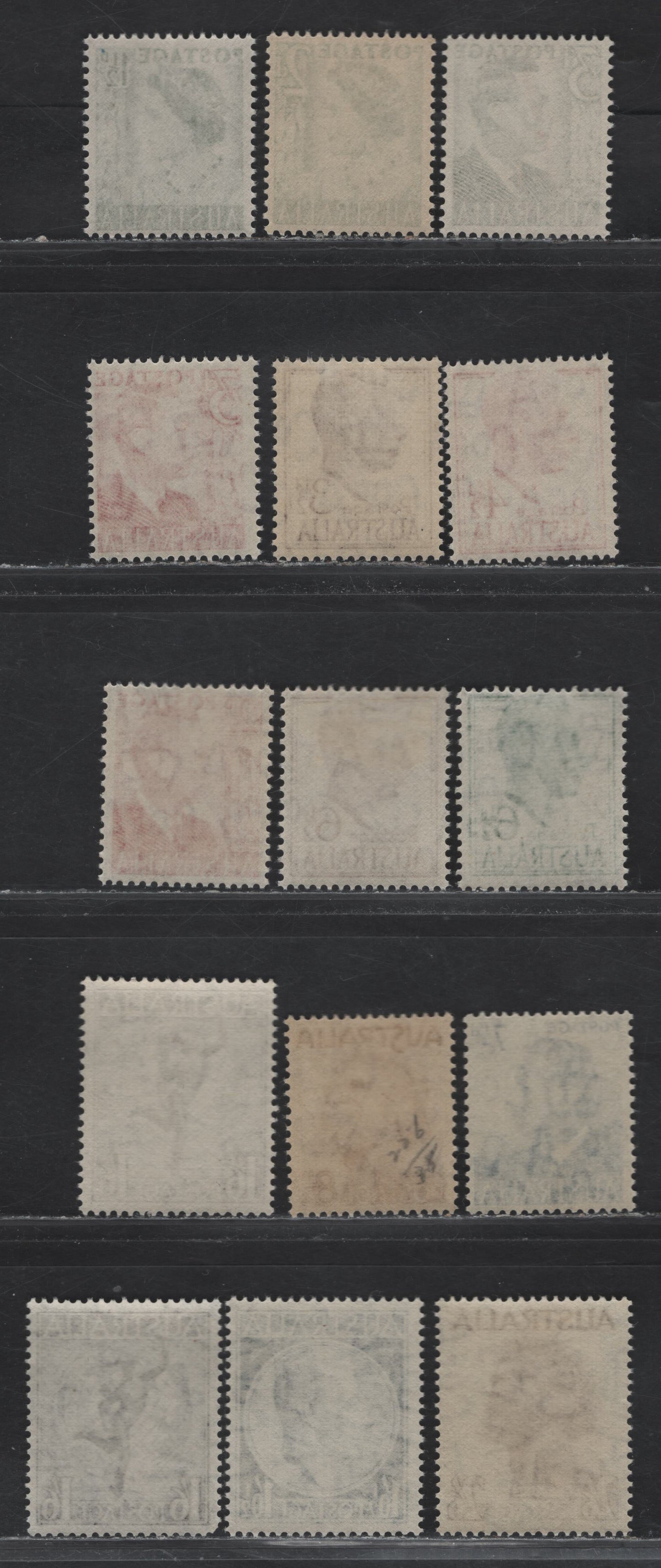 Lot 261 Australia SG#234-237,d, 238, 247-253 2.5d - 2/6 Scarlet - Deep Brown , 1950-1952 King George VI & Queen Elizabeth Definitives, 15 F/VFOG/NH Singles, 3d, 3.5d, 8.5d & 2/6 Are Hinged