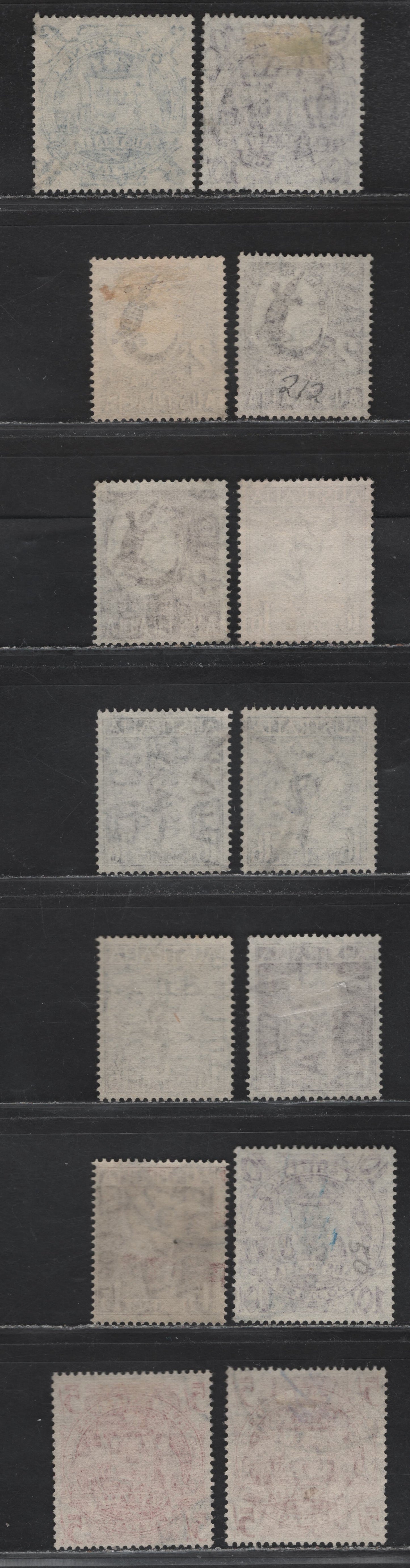 Lot 262 Australia (C) SG#223-224c, 224e-f 1/3d - £1 Brown Purple - Blue , 1948-1956 King George VI & Queen Elizabeth Definitives, 14 Fine/Very Fine Used Singles, Shade Variations & Both Wmked & Unwmked Versions Of 1/6d & 2/- Values