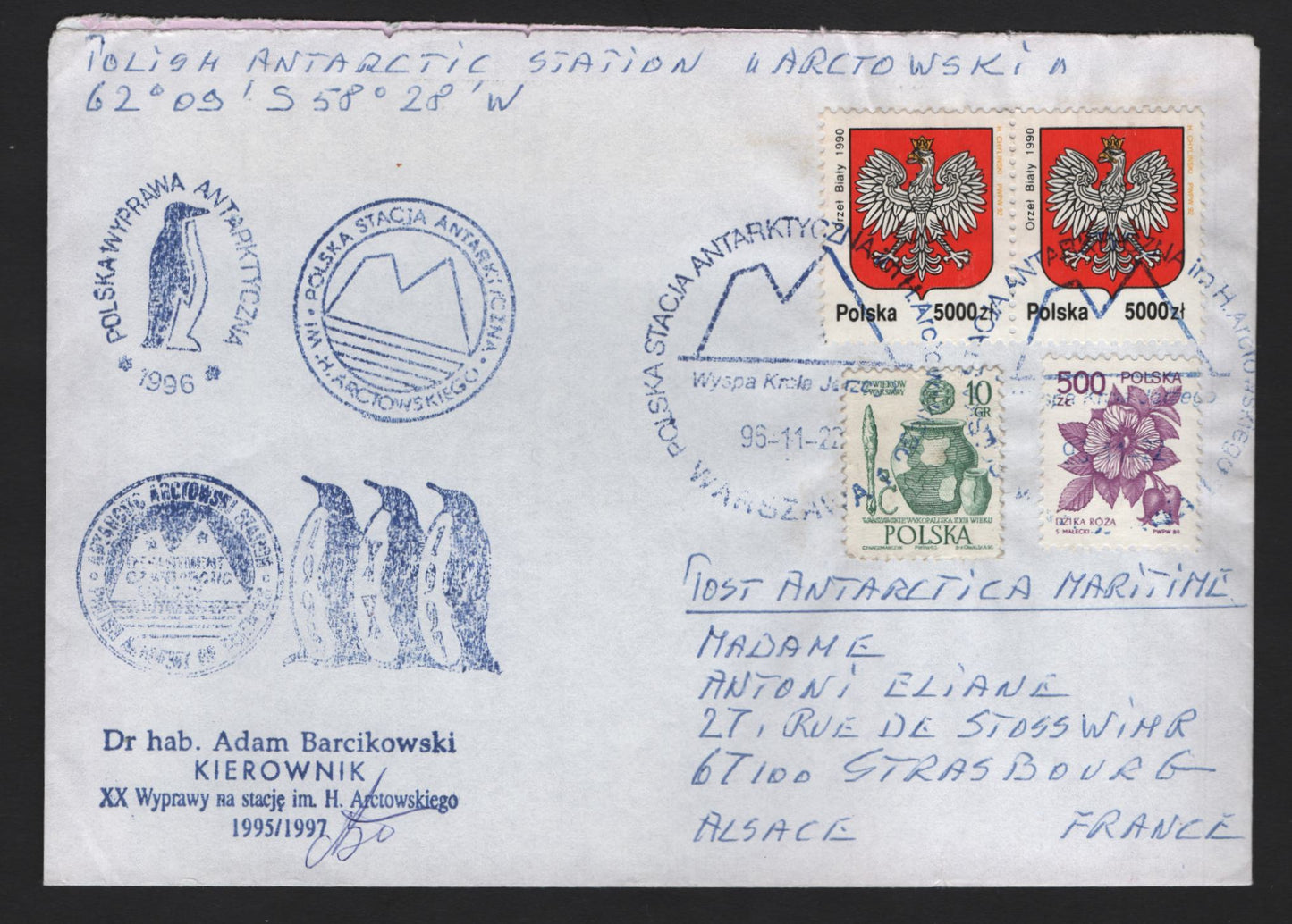 Lot 291 Poland (C) 1995 Polar Cover, A Very Fine Used Cover, Sent From Polish Antarctic Station To France