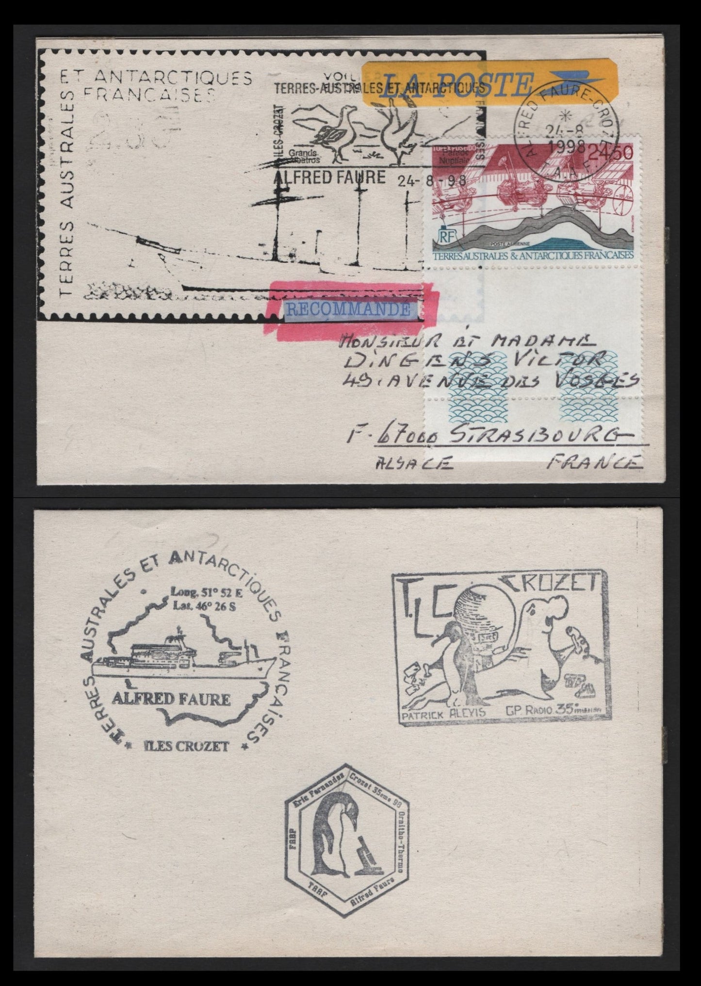 Lot 304 FSAT (C) 1998 Crozet Island, A Very Fine Used Cover, Multiple Commemorative Cachets, FSAT To France