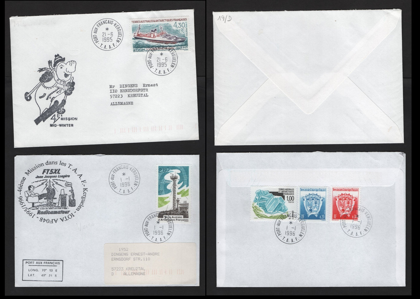 Lot 308 FSAT (C) 1996 & 1993 Polar Expedition, 2 Very Fine Used Covers, FSAT Covers Addressed To France, Different Frankins & Cachets, Sealed & Appear To Have Gone Through The Postal System.