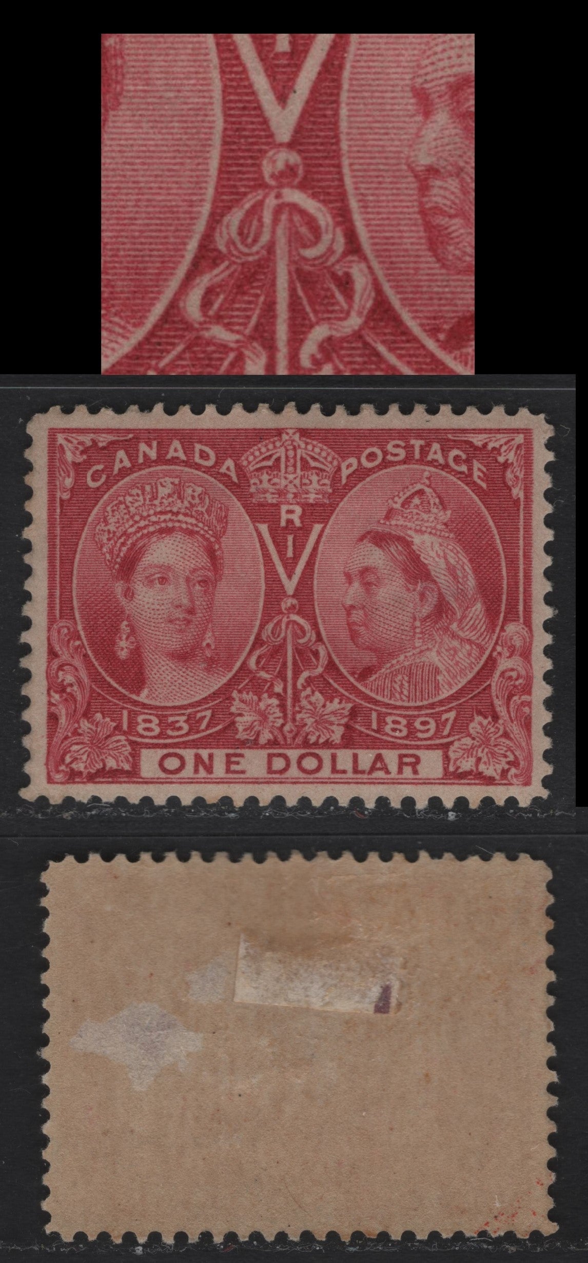 Lot 333 Canada #61 1 Lake Queen Victoria, 1897 Diamond Jubilee Issue, A VGOG Single On ABN-QQQQ Paper, Perf. 11.9 x 12, VF Centered, Dot In Central Ribbon, Deep Hinge Thin, Not Visible From Front