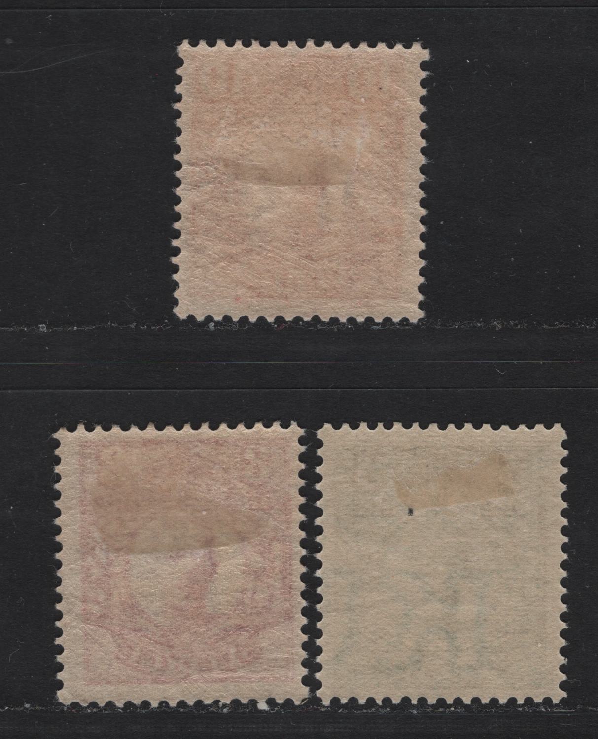 Lot 42 Sweden SC#77var, 79var, 80var (Facit #79Bz, 81Bz) 5o - 10o Green - Carmine Gustaf V, 1910-1919 King Gustaf V Portraits Issue, 3 F/VFOG Singles, KPL Wmk , The Marginal Wmk