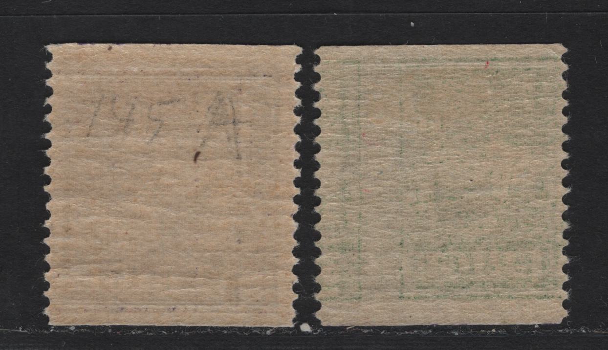 Lot 53 Sweden SC#132, 134 (Facit #143Ea, 145Ea) 5o - 10o Yellowish Green - Ultramarine Violet Lion, 1920 Standing Lion Issue, 2 F/VFOG Singles, Paper Az (Thinner Light Rose Tinted), Perf 13 Vertical, Unwatermarked, Both Type 1.