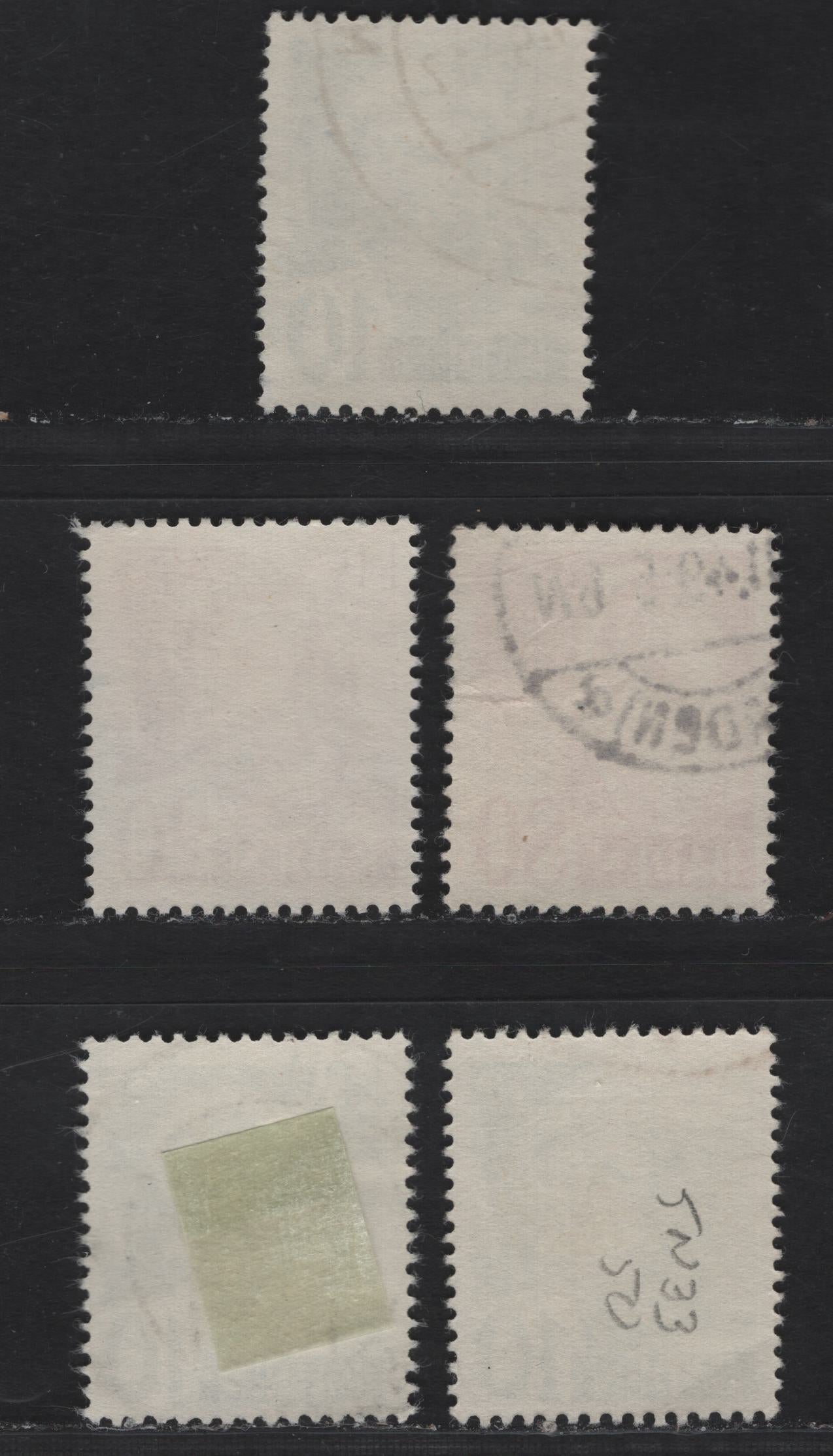 Lot 112 Germany - French Occupation of Baden SC#5N33, 5N37, 5N39 (Michel# 33YI-II, 34YbII, 36YI) 10pf - 80pf Dark Green - Red , 1948-1949 3rd Definitive Issue, 5 Very Fine Used Singles, Paper Y, Types 1 (10pf, 80pf) & 2 (10pf, 20pf)