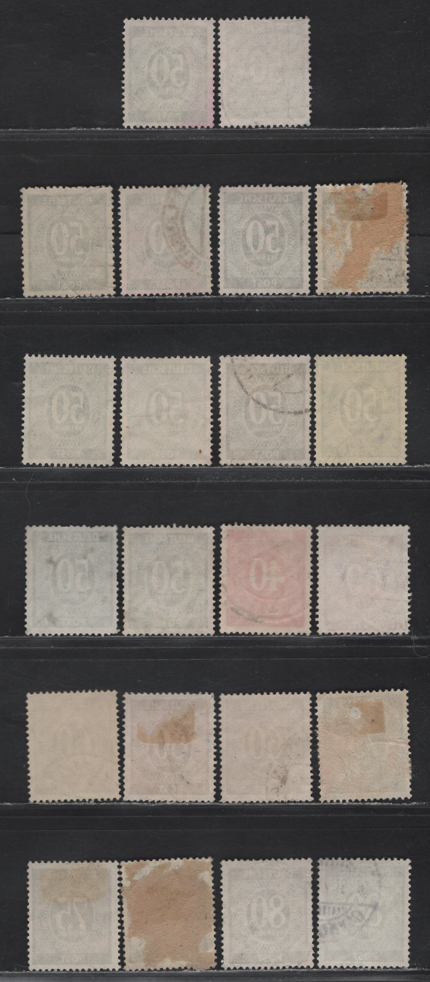 Lot 191 Germany SC#548/554 (Michel# 292a/935a) 40pf - 80pf Red Violet - Dark Gray Ultramarine , 1946 Numeral Issue, 10 Fine/Very Fine Used Singles, Useful Range of Shades, All of Which Are Variations of the Basic Shades