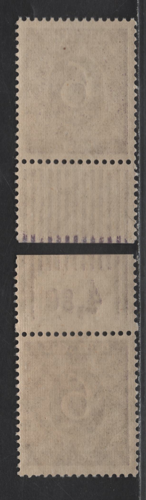 Lot 221 Germany SC#535 (Michel# 916aW0R, 916cW0R) 6pf Dark Purple Violet & Gray Violet , 1946 Numeral Issue, 2 VFNH Top & Bottom Sheet Margin Singles, With Tabs