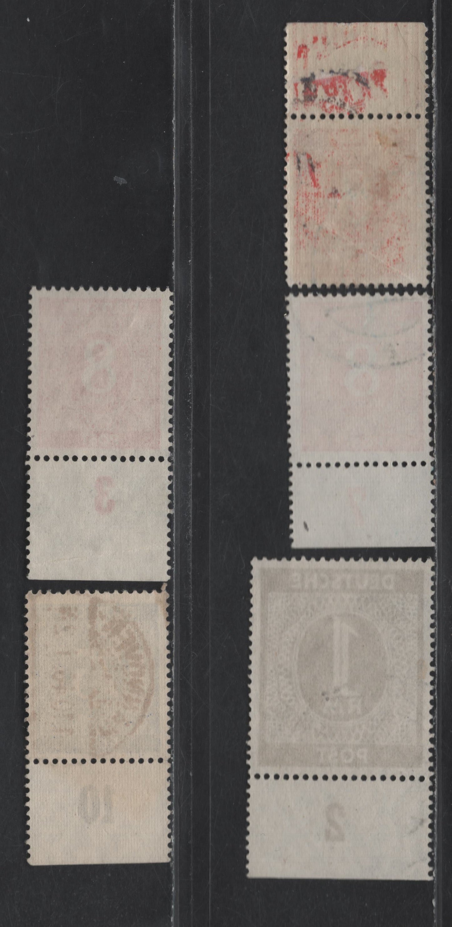 Lot 225 Germany SC#536, 553, 556 (Michel# 917aW0R, 917a, 917b, 934a, 937a) 8pf - 75pf Orange Red - Lively Brown Olive , 1946 Numeral Issue, 5 Fine/Very Fine Used Singles, Plate Counter Tabs