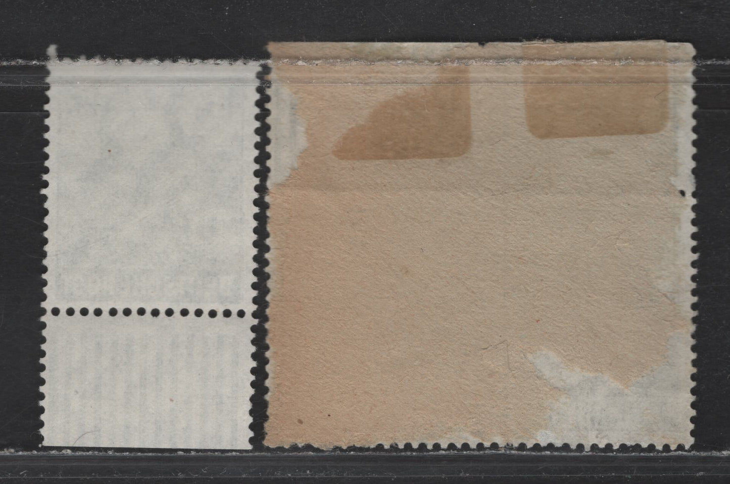 Lot 229 Germany Michel#947W0R, 949aW0R (SC# 561, 563) 12pf - 16pf Gray - Blackish Bluish Green , 1948 Pictorial Issue, 2 Very Fine Used Top Sheet Margin Single & Bottom Sheet Margin Single, Marginal Markings