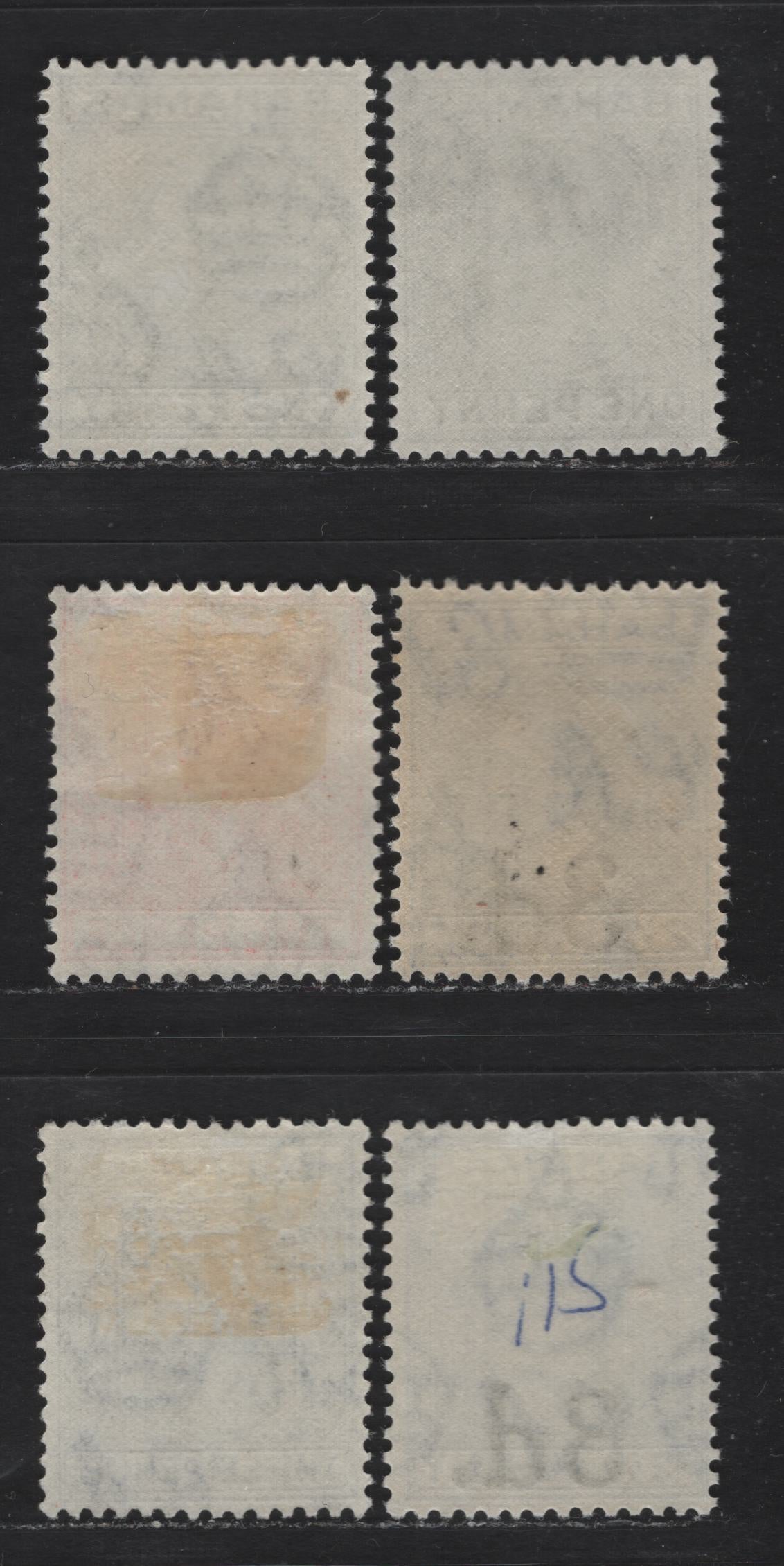 Lot 262 Bahamas (C) #150a, 150ab, 152b, 154ab, 161, 1d-3d on 2.5d Pale Slate - Blue 1938-1952 King George VI Definitive Issue, 6 Fine & VFOG & VFNH Singles 1940, 1941, 1942 & 1948 Printings On Opaque Paper, Smooth White Gum With Fine Diagonal Crazing