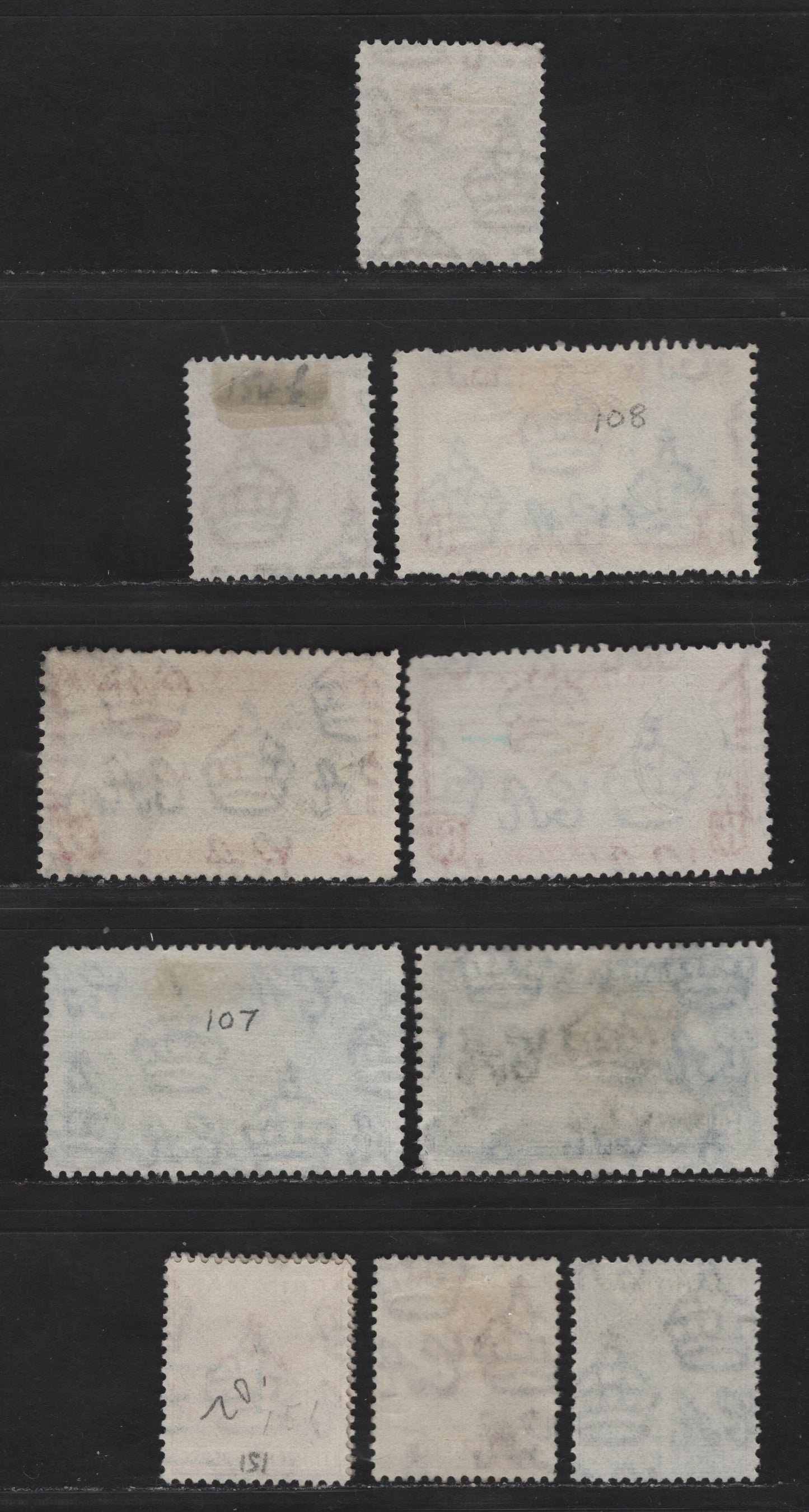Lot 278 Bahamas (C) #151, 150ab, 154a, 154c, 159-160 1d-10d Pale Slate - Orange Yellow 1938-1952 King George VI Definitive Issue, 11 Fine & VF Used Singles 1944-1946 Printings On Translucent Paper With Visible Wmk, Shade Variations