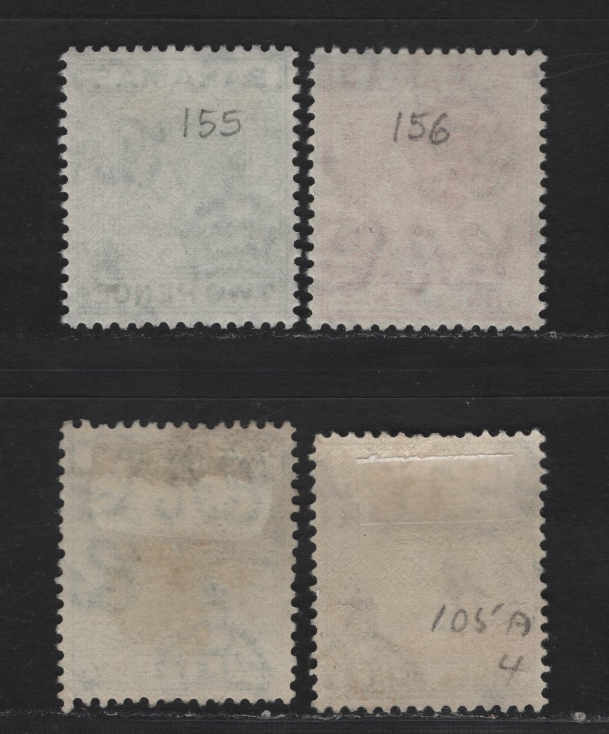 Lot 279 Bahamas (C) #149d, 154a, 152c, 154b 1/2d-3d Myrtle Green - Scarlet King George VI, 1938-1952 King George VI Definitive Issue, 4 VF Used Singles 1946, 1950, 1951 & 1952 Printings On Opaque Paper& Translucent Paper With Visible Wmk