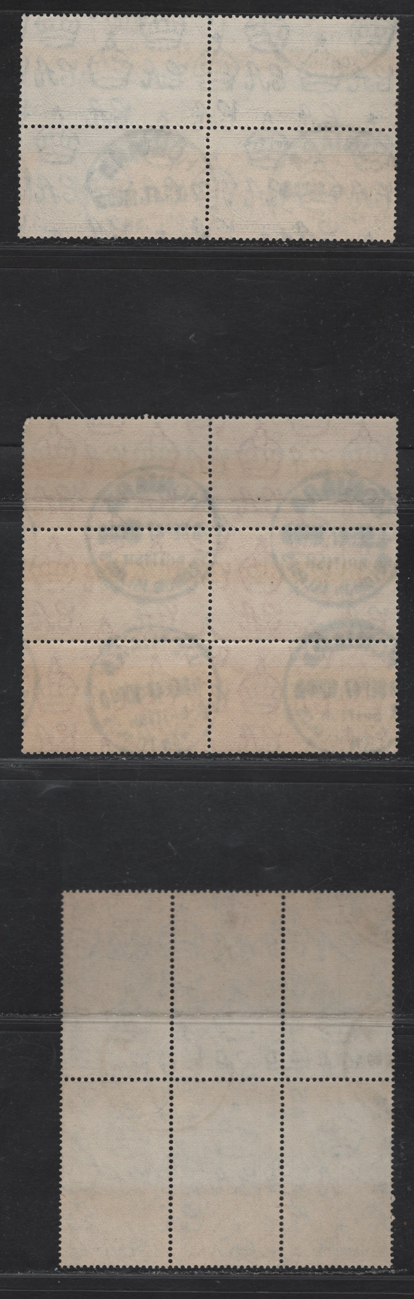 Lot 309 British Solomon Islands (C)SG#73-75 1.5d - 2d Carmine - Black , 1946 Peace - Royal Wedding Issues, 3 Very Fine Used Blocks Of 4 & 6, Honiara CDS Cancels
