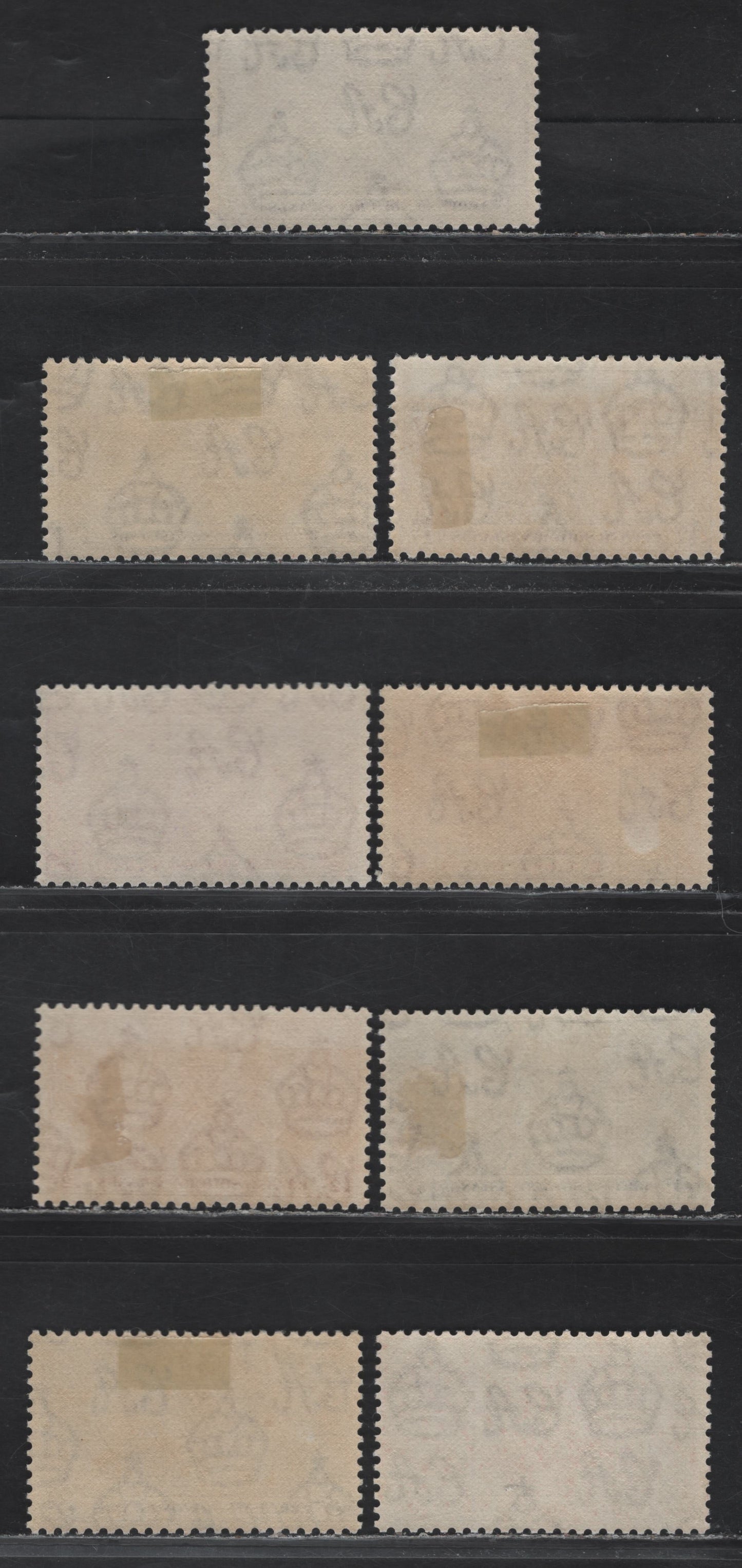 Lot 310 British Solomon Islands SG#57-59 1d - 3d Violet - Blue , 1937 Coronation Issue, 9 VFOG/NH Singles, 3 Shade Varieties Each, One NH Set & 2 Hinged