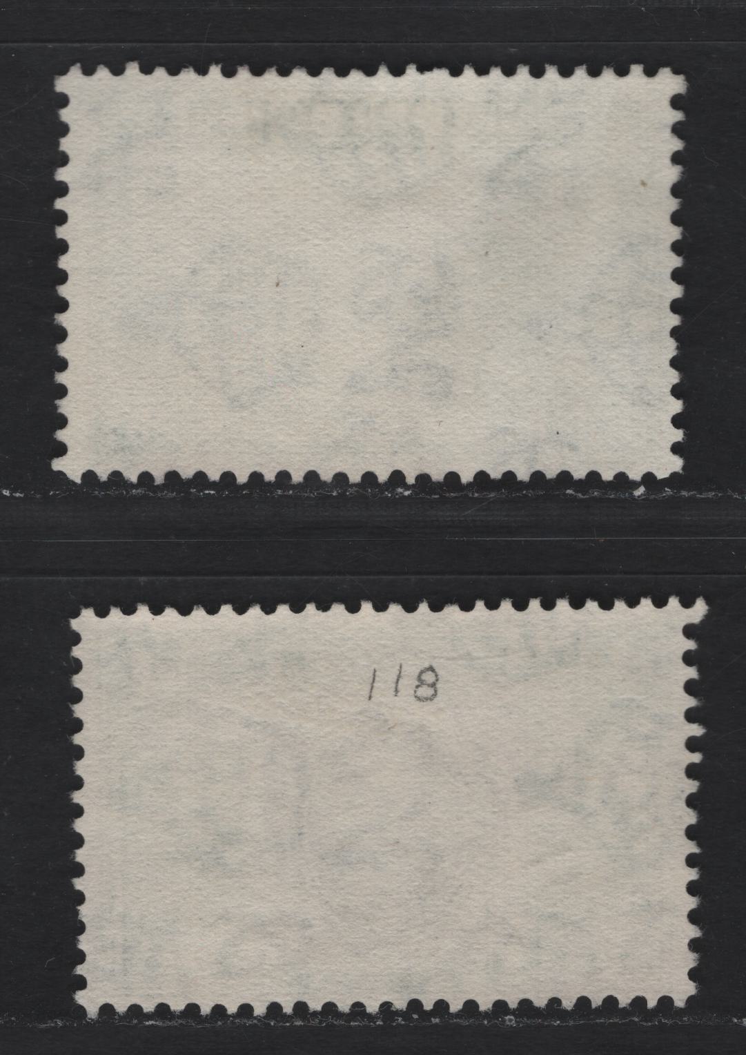 Lot 326 British Honduras (C) #153, 157 4c, 25c Black & Green & Blue & Green Industries & Dorey, 1938-1947 King George VI Pictorial Issue, 2 VF Used Singles 1951-1952 Printings On Paper With Distinct Cross-Hatched Mesh