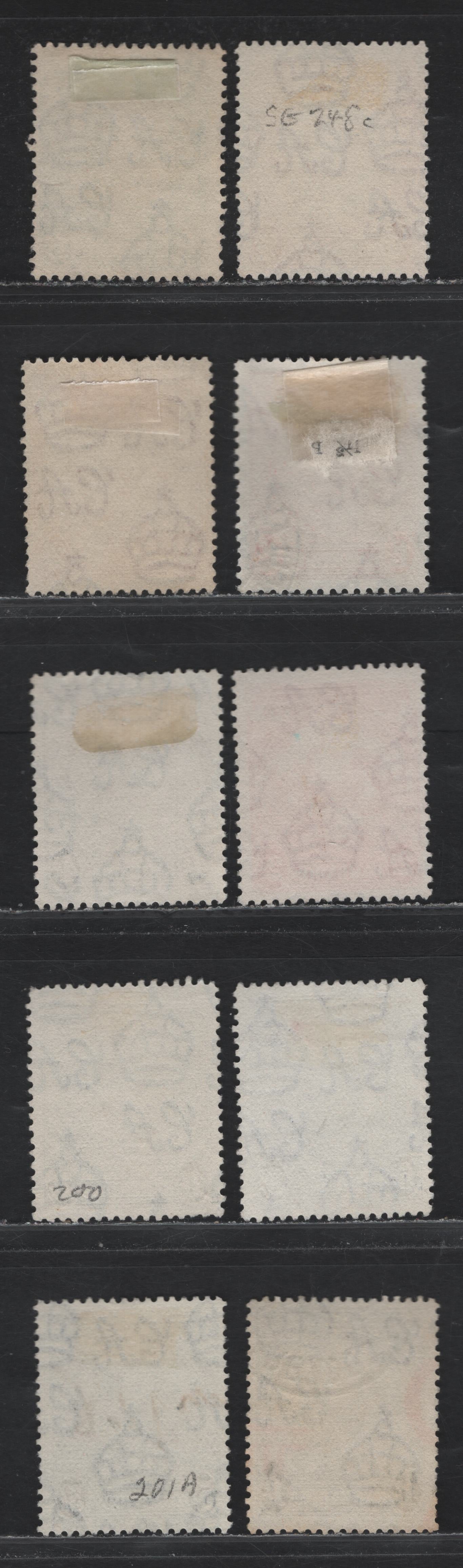 Lot 353 Barbados #248c, 249b, 250, 250c, 250d, 253, 254, 255, 256a 1/2d-5/- Yellow Bistre - Indigo Badge Of The Colony, 1938-1950 King George VI Defintive Issue, 10 Fine & VF Used Singles 1941-1942 Printings On Opaque Paper With Barely Visible Wmk