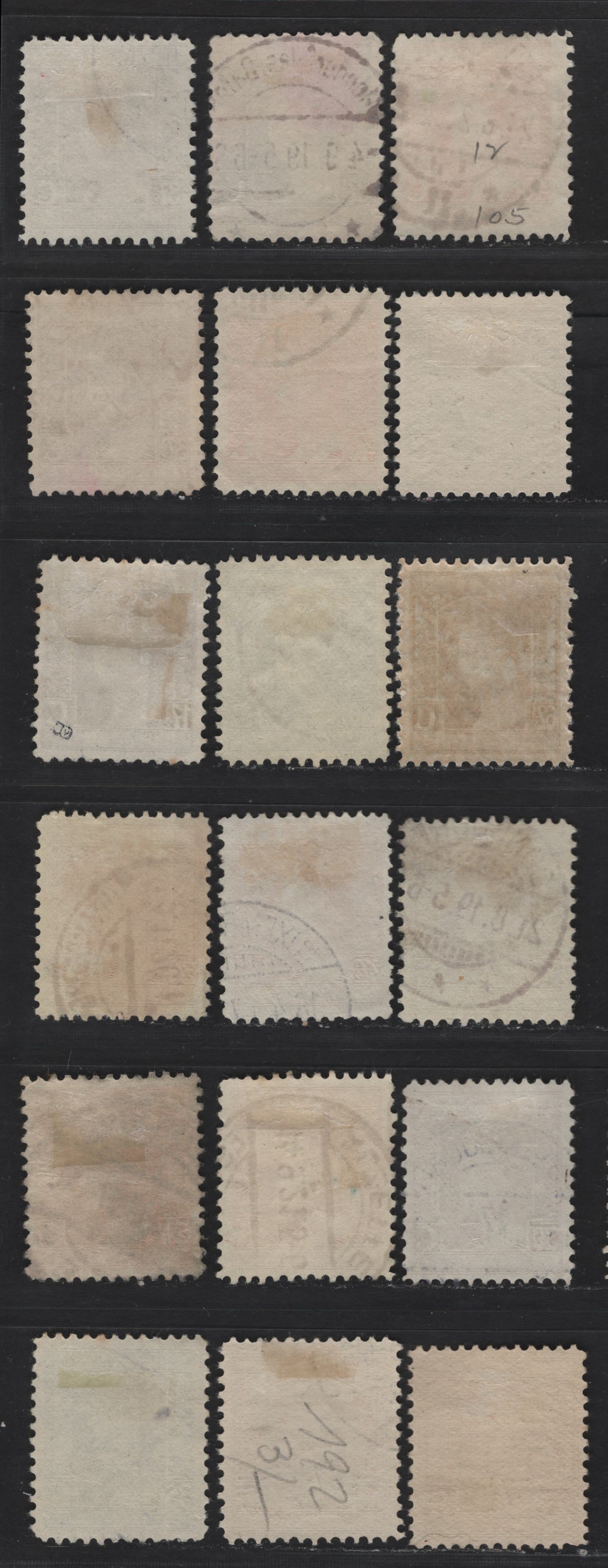 Lot 37 Luxembourg SC#100/124 17.5c - 57.5c on 1fr Deep Brown - Orange Brown , 1914-1917 Grand Duchess Marie Adelaide Issue, 18 Very Fine Used Singles, Perf 11.5x11, Extra Unlisted Shade Variations Of Several Values