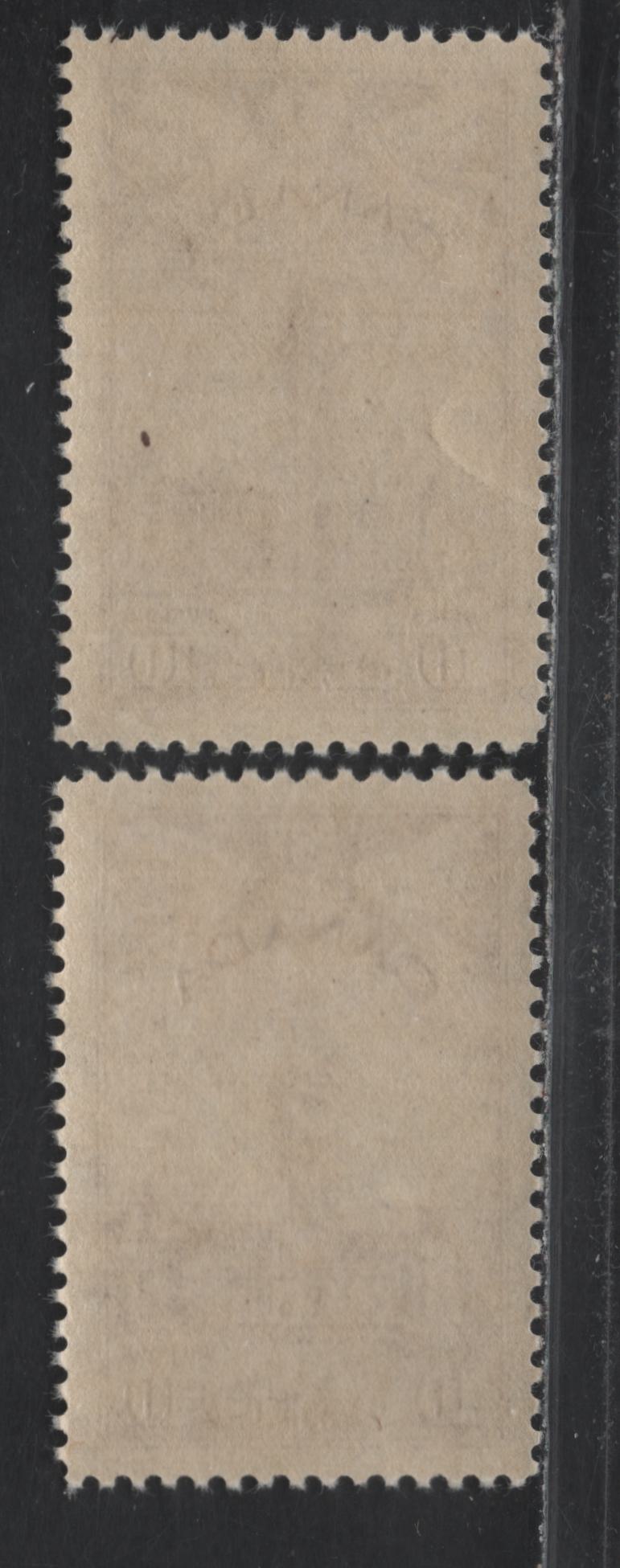 Lot 139 Canada #257 10c Very Pale Yellowish Brown Parliament Building, 1942-1943 KGVI War Issue, 2 VFNH Singles, CBN-NNNN Paper, Perfs 11.95x12 & 12, One With Gum Bend.