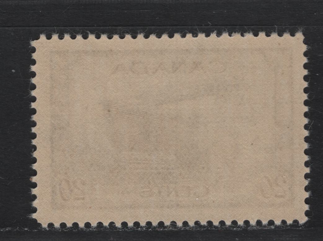 Lot 175 Canada #260 20c Deep Purple Brown Corvette, 1942-1943 KGVI War Issue, A VFNH Single, CBN-AAAA Paper, Perf 12