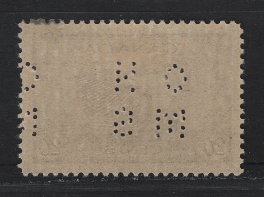Lot 181 Canada (C) #O10-260 20c Purple Brown Corvette, 1942-1943 KGVI War Issue, A VFOG Single, CBN-BBBBB Paper, Perf 11.9x11.95, 4-Hole OHMS Perfin In The new Revised Die, POS. 1.
